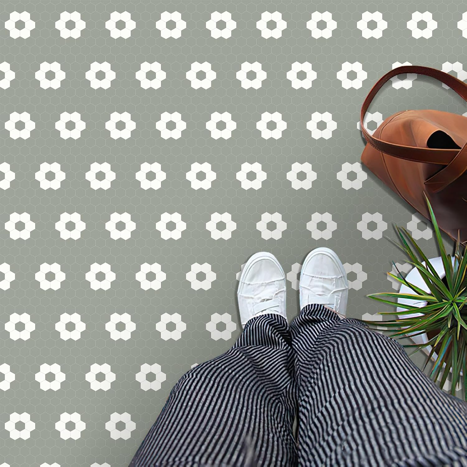 MORCART Peel and Stick Floor Tile, Vinyl Flooring Waterproof, DIY Flooring for Bathroom, Kitchen, Fireplace, Pet House, Stairs, Bedrooms, Wall(40PCS,7.87" x 7.87",White)