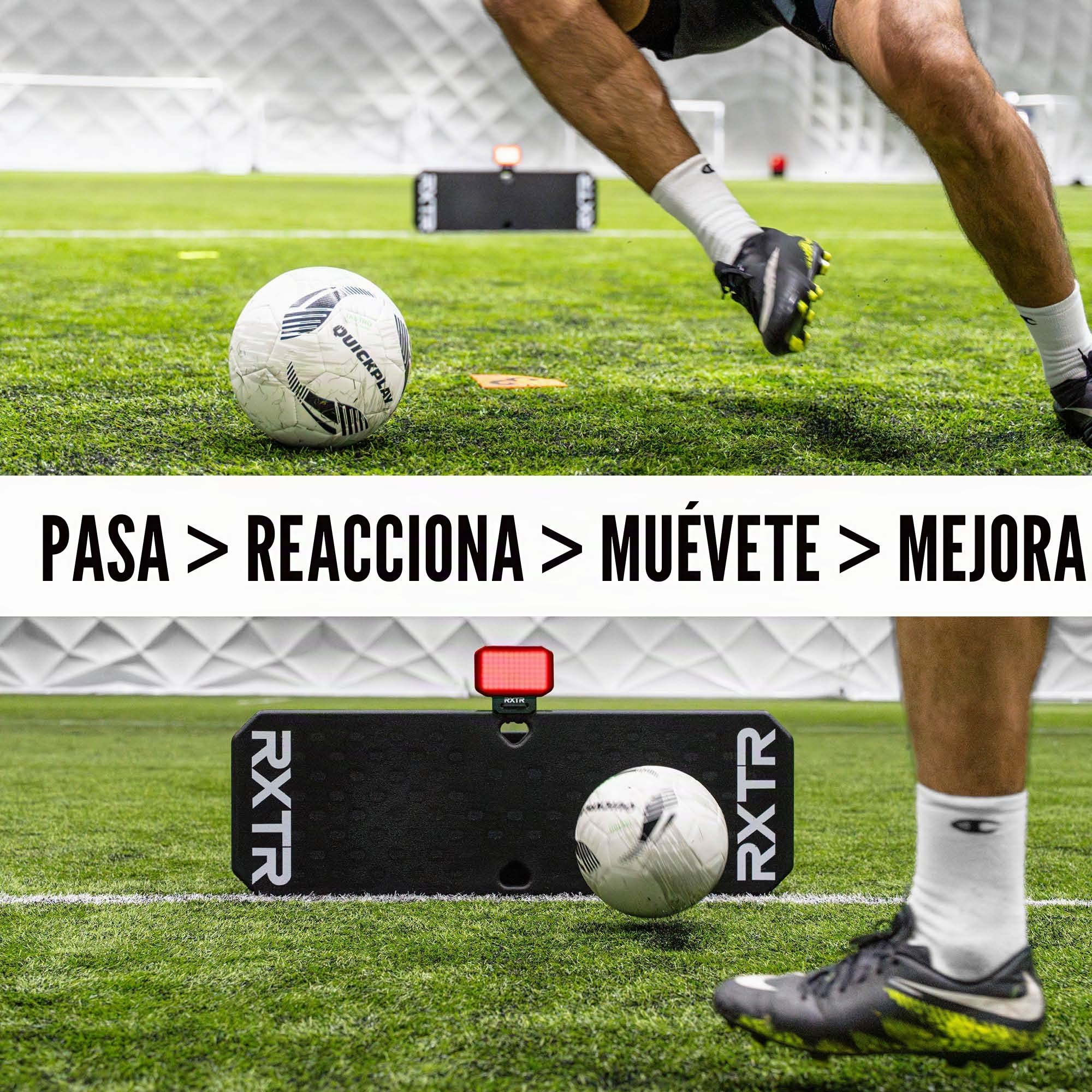 RXTR PRO Coach - Sistema de entrenamiento de fútbol, luz de reacción inteligente y tabla de rebote de fútbol con puntuación en tiempo real, 17 ejercicios preprogramados, entrenamiento sin aplicaciones