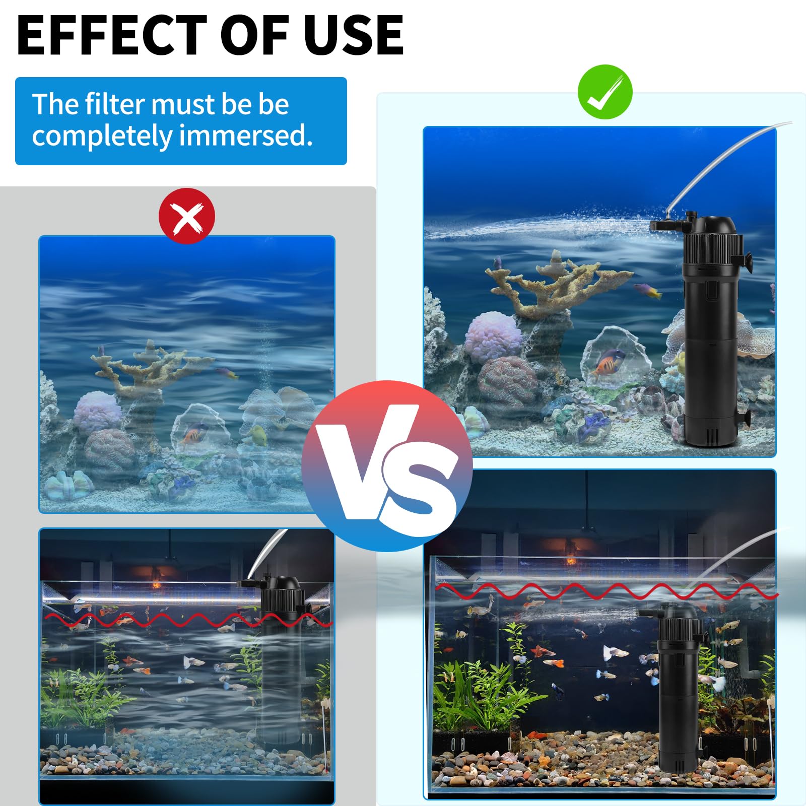 DBREAKS 5 in 1 Filtro Interno per Acquario 650 L/h 6W con UV Lampada 8W & Timer, Filtro Interno Acquario Regolabile, Pompa Acquarios per Tartarughe d'Acqua 100-300 Litri