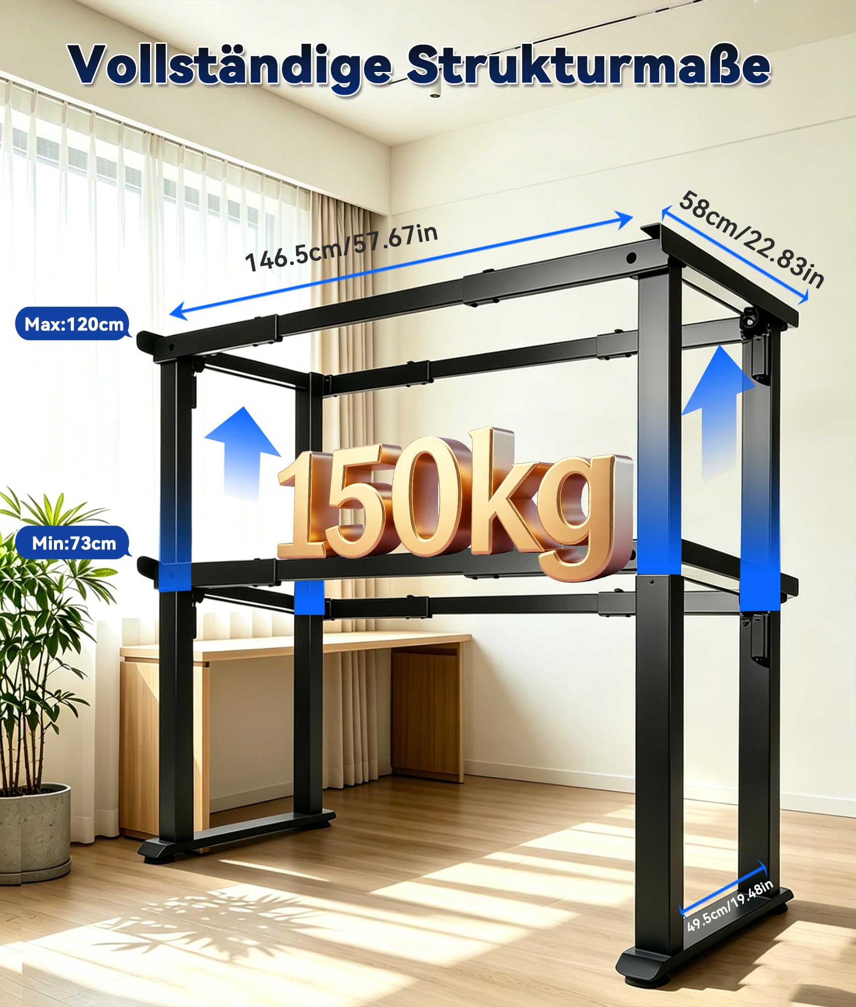 Höhenverstellbarer Schreibtisch Elektrisch mit 2 Motoren, 150Kg Schreibtisch Höhenverstellbar mit 3 Memory-Steuerung & Steh Erinnerungs & Fehlverriegelungsschutz, Schreibtisch für Zuhause,Büro