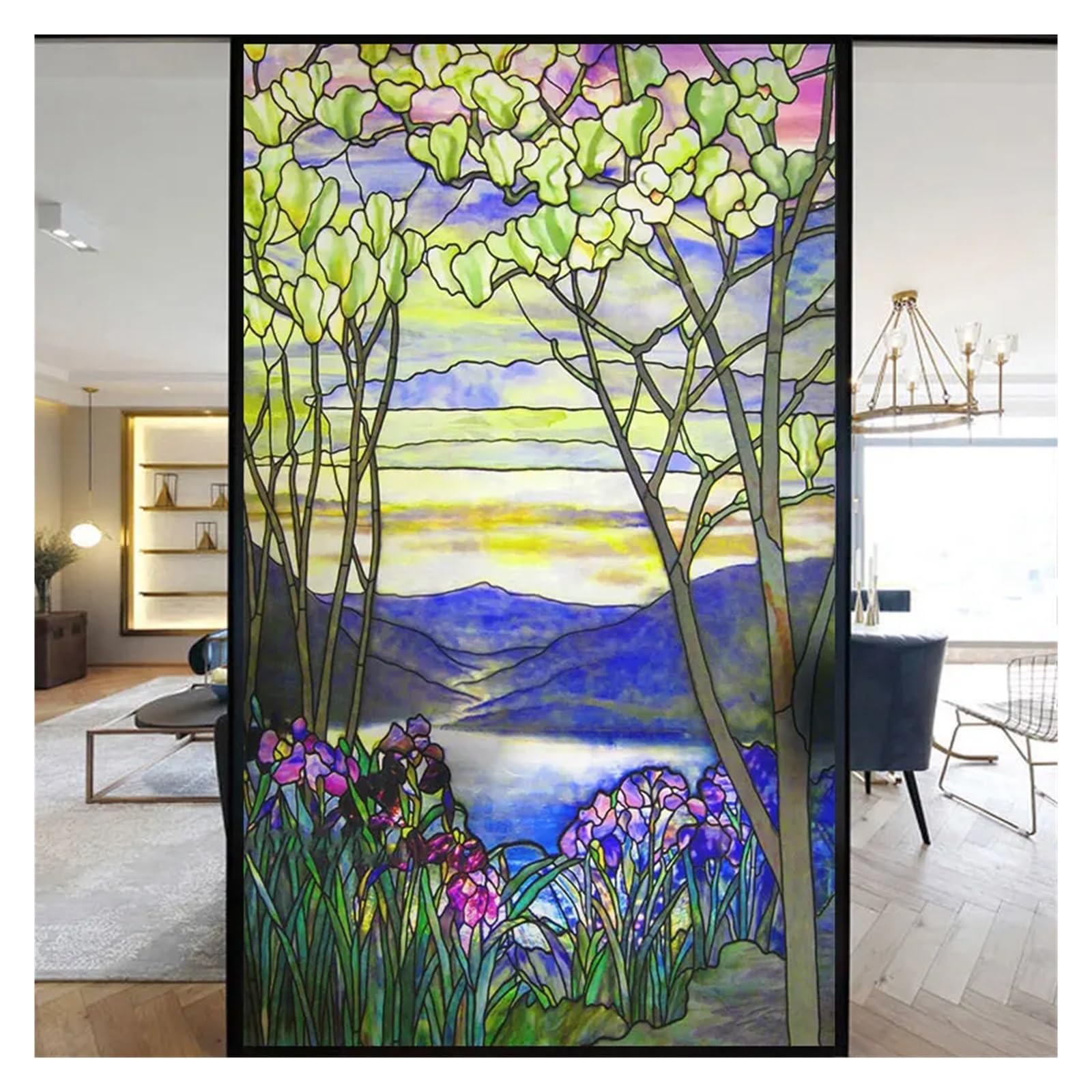 Window Film Colorful Stained Frosted Glass Film Modern Art Geometry Pattern Window Stickers Opaque Self-adhesive Home Decor Privacy(K,40x120cm)