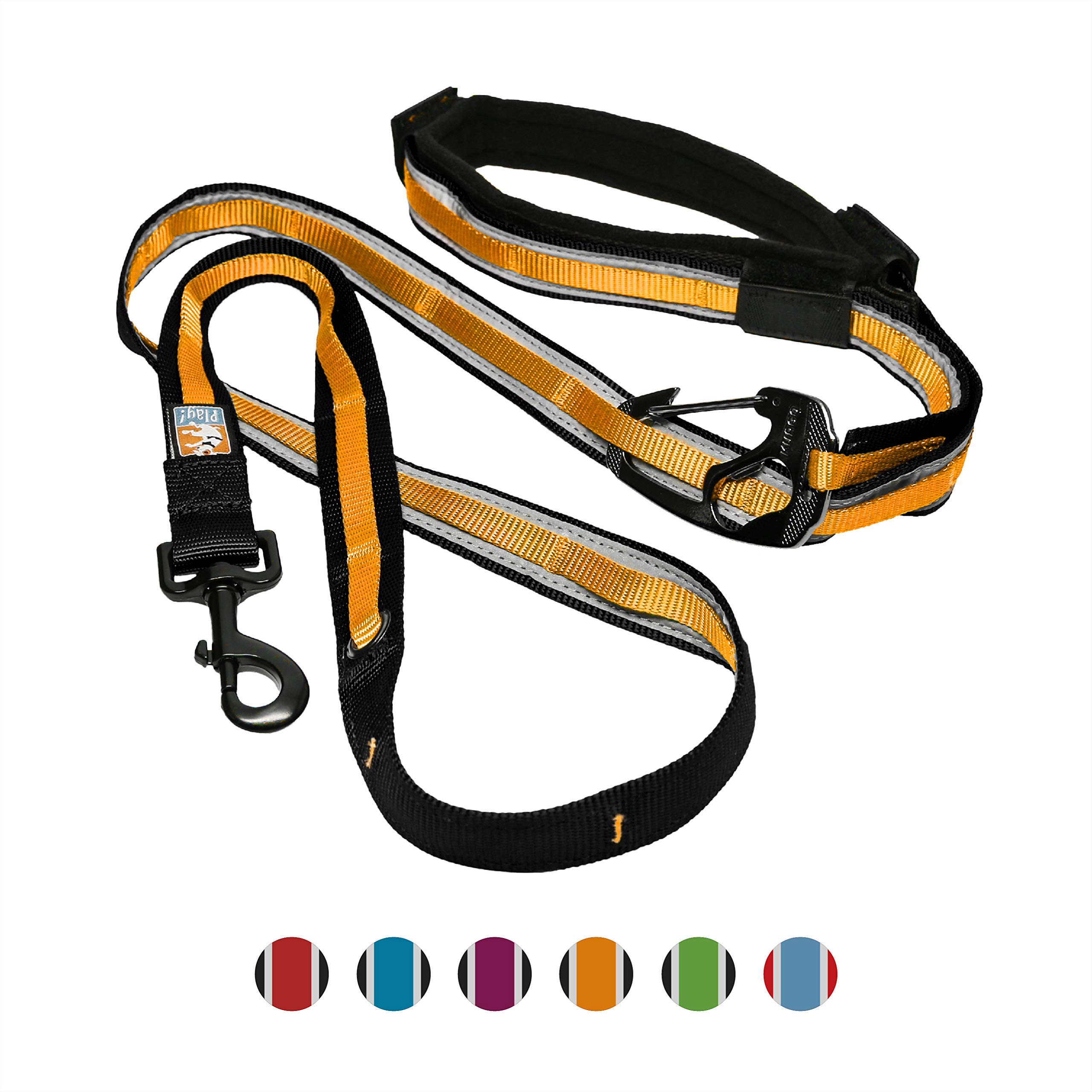 Kurgo 6-in-1 Quantum (TM) Hands Free Dog Leash for Walking, Running or Hiking & Reflective Dog Leash with Adjustable Waist Belt, Black / Orange