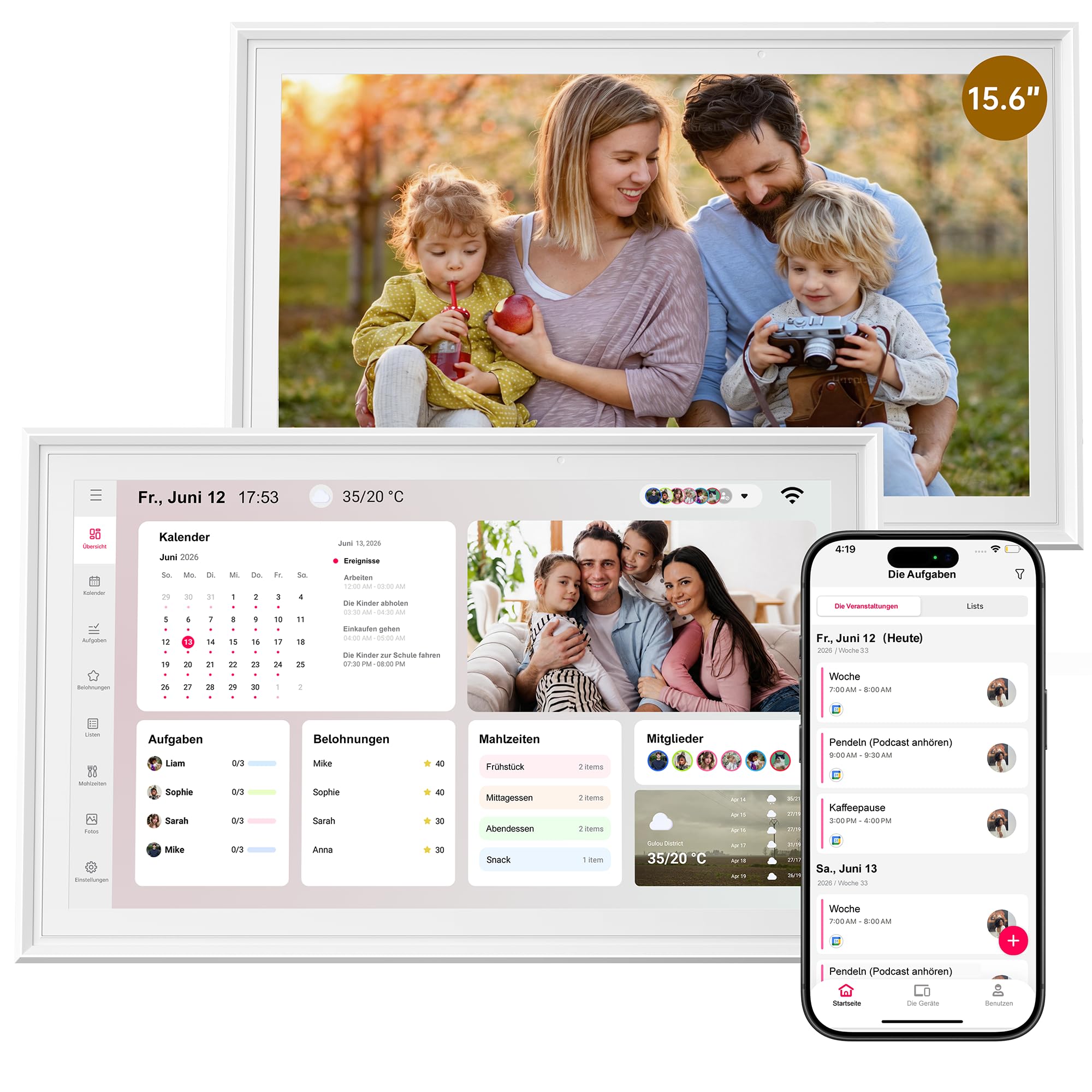 15.6 Zoll Digitaler Kalender Wand – 1920 * 1080 FHD Digitaler Wandkalender Familienplaner Intelligenter, 32GB Speicher, Wand/Desktop/Touchscreen, WiFi 6, Elektronischer Wandkalender