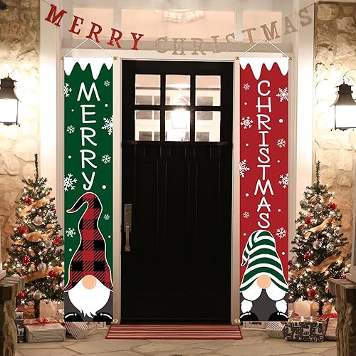 Miniatura 5 de Ivenf Decoraciones de Navidad para patio al aire libre lindo gnomo rojo verde Tomte cartel delantero para puerta, decoración colgante de Feliz
