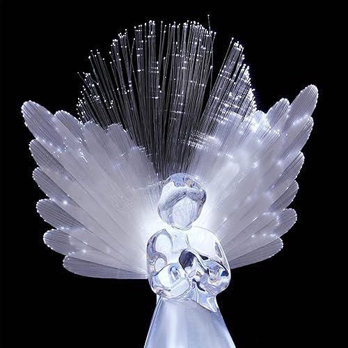 Miniatura 10 de Alpine Corporation Adorno para la Copa del Árbol de Ángel de 11 pulgadas de alto con alas de fibra óptica y luz LED, con función de temporizador,