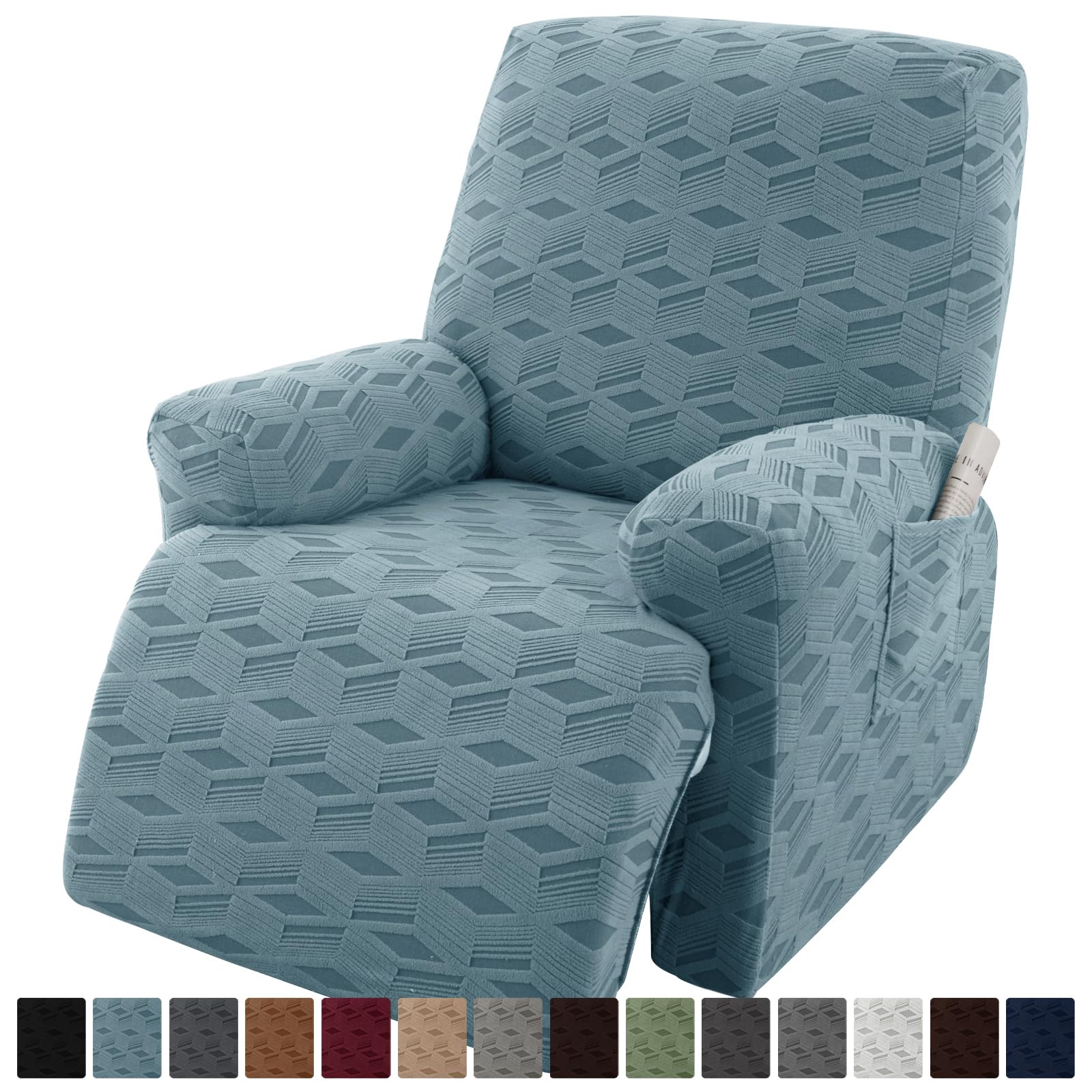 OKYUK Fundas para sillas reclinables, Funda elástica de Jacquard reclinable, Protector de Muebles para niños y Mascotas, Fundas Antideslizantes para reclinables con Bolsillos Laterales para