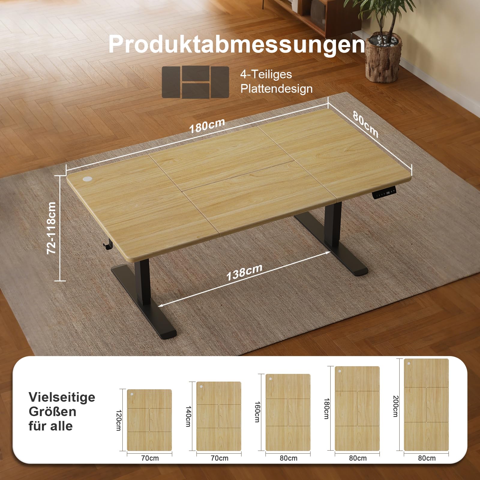 Jummico Höhenverstellbarer Schreibtisch 180×80 cm mit Kabelwanne & USB-A – Bild 4