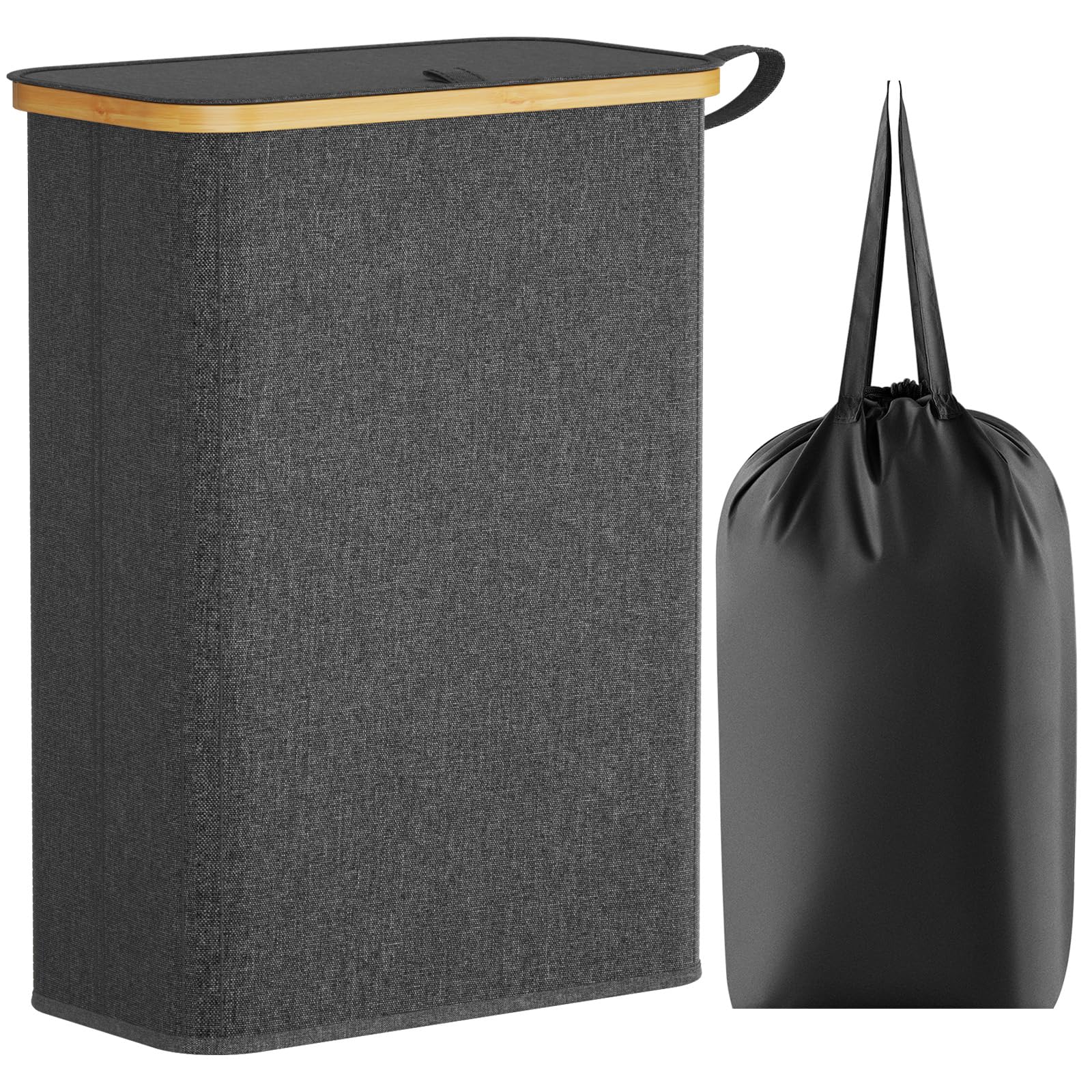 Slim wasmand, wasverzamelaar, smal met handgrepen, opvouwbare wasmand voor bijkeuken, slaapkamer, badkamer, opbergzak voor kleding, speelgoed, 20 x 40 x 60 cm