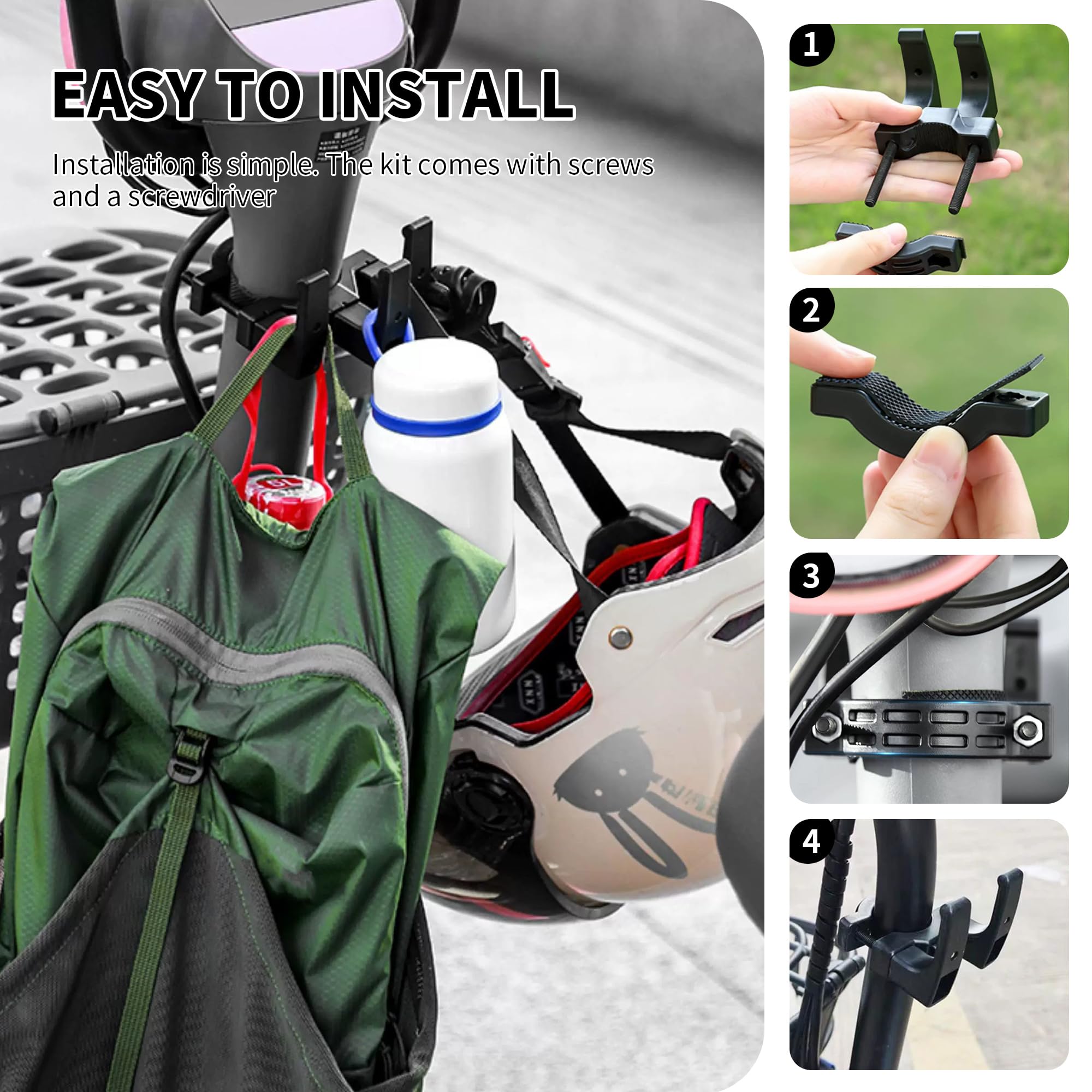 YiliYa Gancho para Patinete Eléctrico Doble Gancho Frontal E Scooter Negro Paquete de 2