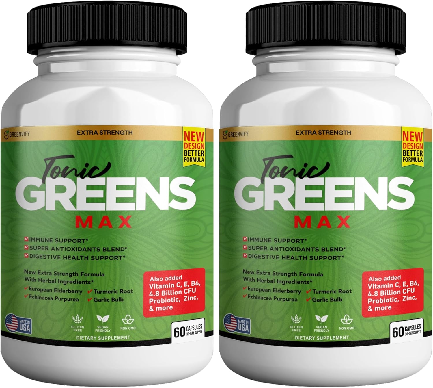 Tonic Greens Max, Extra Strength Immune Support Supplement, 60 Capsules, with Elderberry, Turmeric, Probiotics (1)