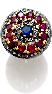 Divya Blue Sapphire Ruby Gemstone Ring Pave Diamond Ring 925 Silver Ring Anniversary Ring Party Wear Ring