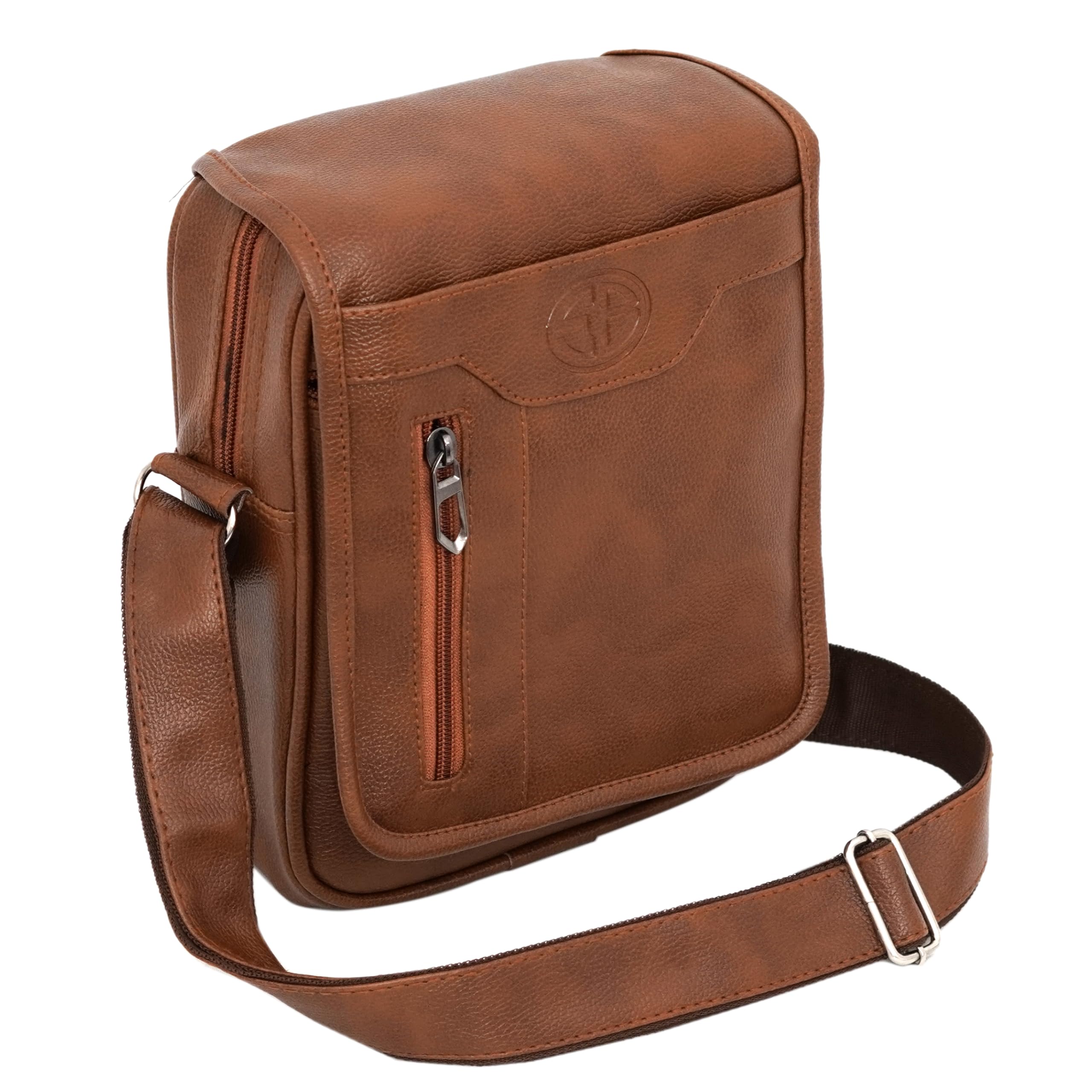 Storite Stylish Small PU Leather Sling Cross Body Travel Office Business Messenger One Side Shoulder Bag for Men Women - Coffee Brown (20 x 7 x 25.5 Cm)