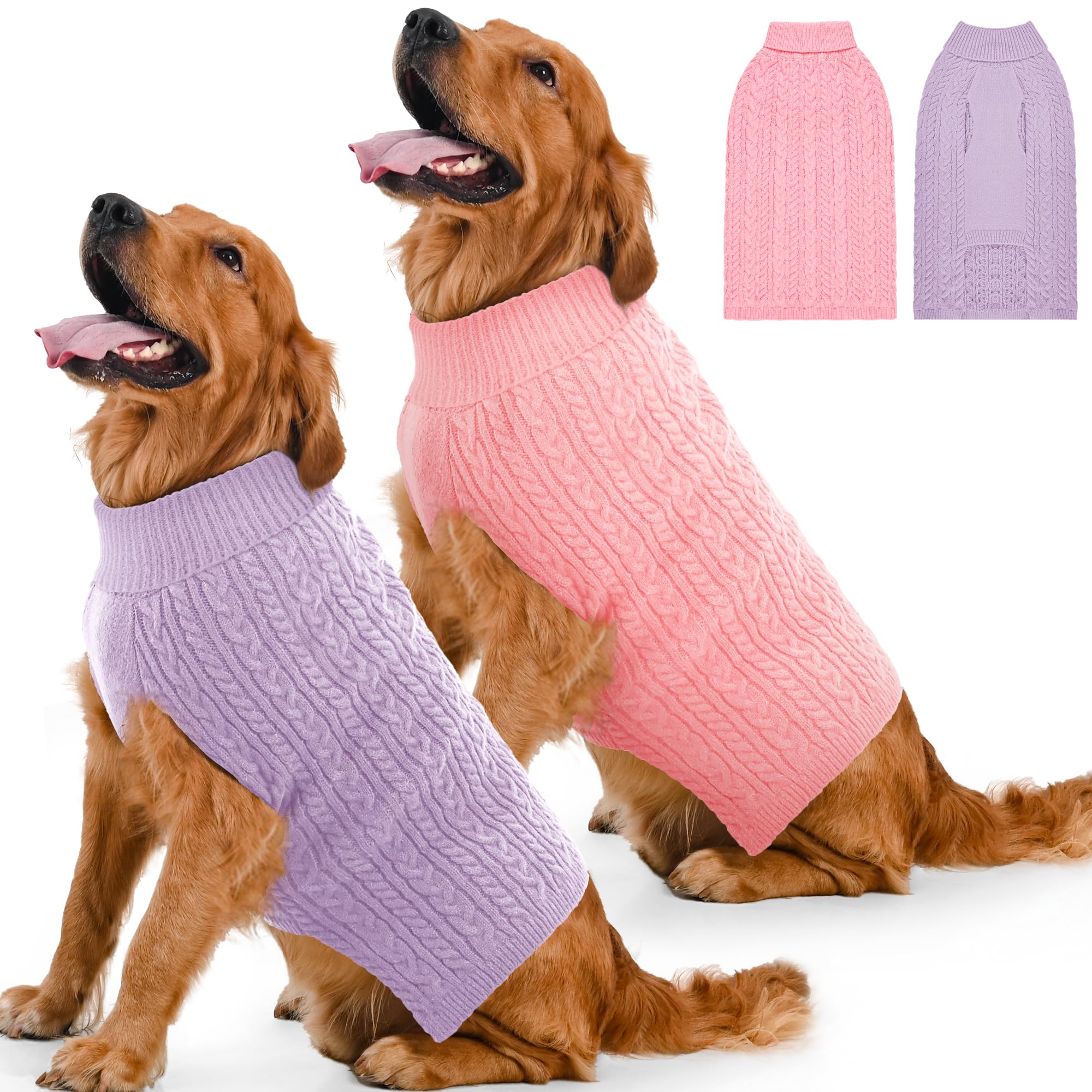 Dog Sweater 2 Pack for Large Dogs, Size XL, Pink &amp; Purple