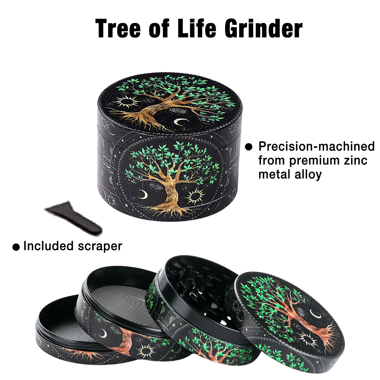 Spespo Grinder Set, Includes 2.5 inch Herb Grinder, Rolling Tray, Storage Jar&Rolling Stick, Lockable Bamboo Box Gift Set for Men Women - Image 3