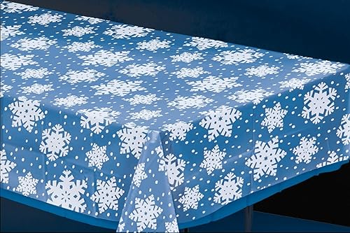 Amscan Mantel de plástico transparente con copos de nieve - 54 x 108 pulgadas (1 unidad) - Perfecto para fiestas y eventos de invierno