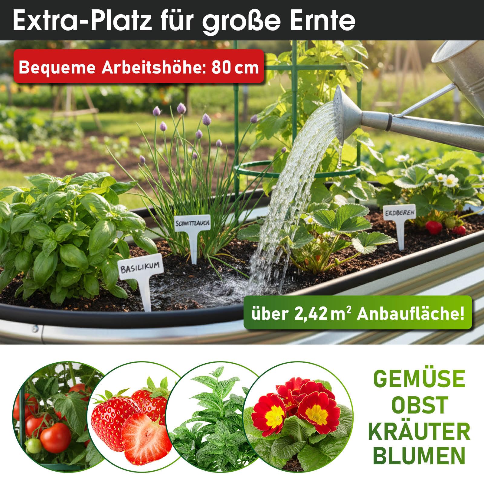 BRAST Hochbeet Metall Julia | 160x80x80-400x80x80cm | viele Modelle | extra viel Zubehör | Stahl rostfrei & verzinkt | wetterfest ovale Form | für Gemüse Obst Kräuter & Blumen | 320x80x80cm Silber