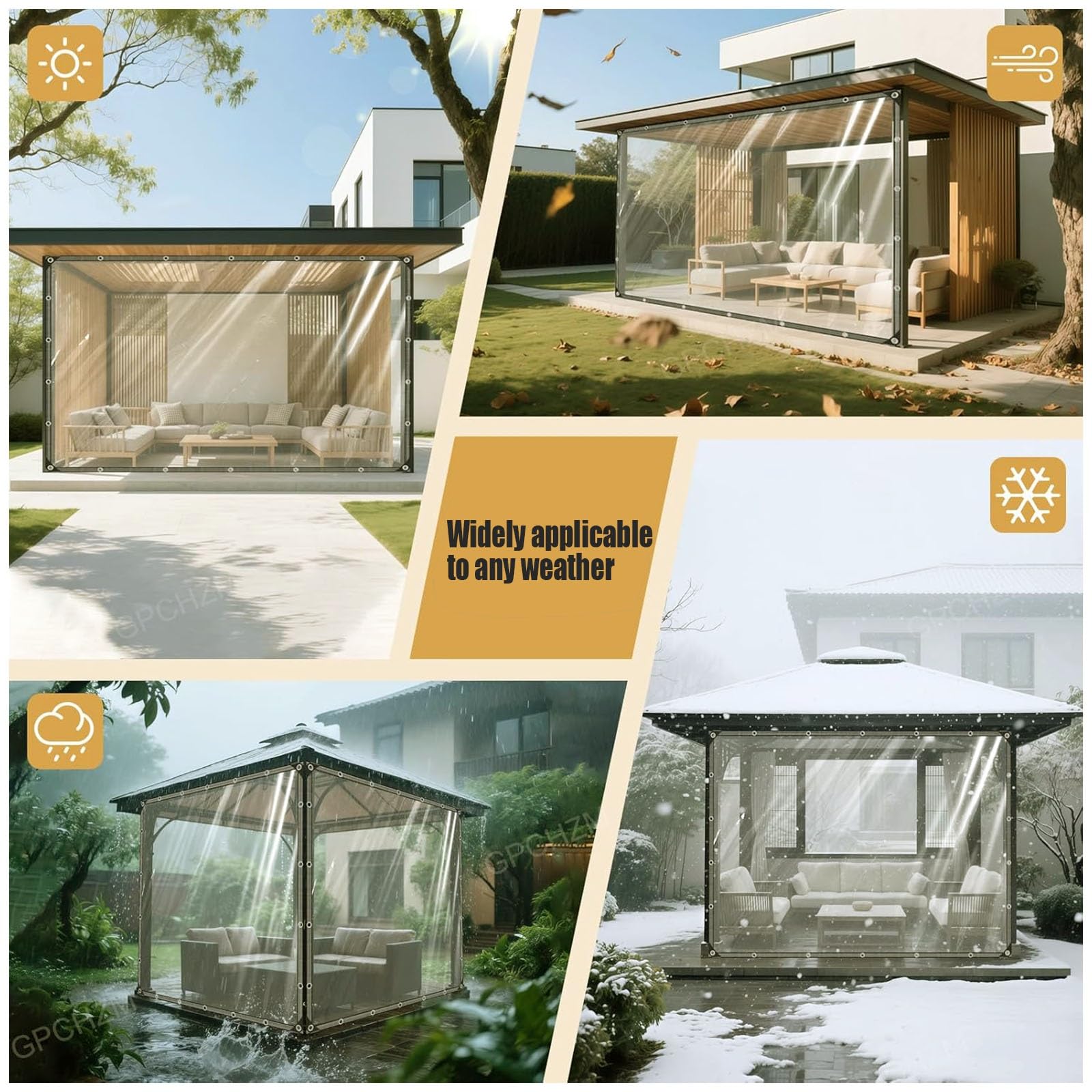 Plane Transparent 135 x 210 cm Ultra Reißfeste Gewebeplane mit Verstärkten Ösen Abdeckplane Schutzplane aus PVC Faltbar mit Seil für Garten Camping & Outdoor, transparent
