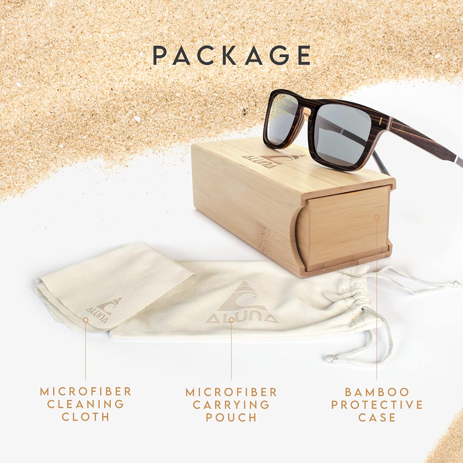 Aluna - Wooden Shades for Women and Men, Lightweight and Cool Sunglasses with HD Polarized Lens, Stylish Retro Sunglasses
