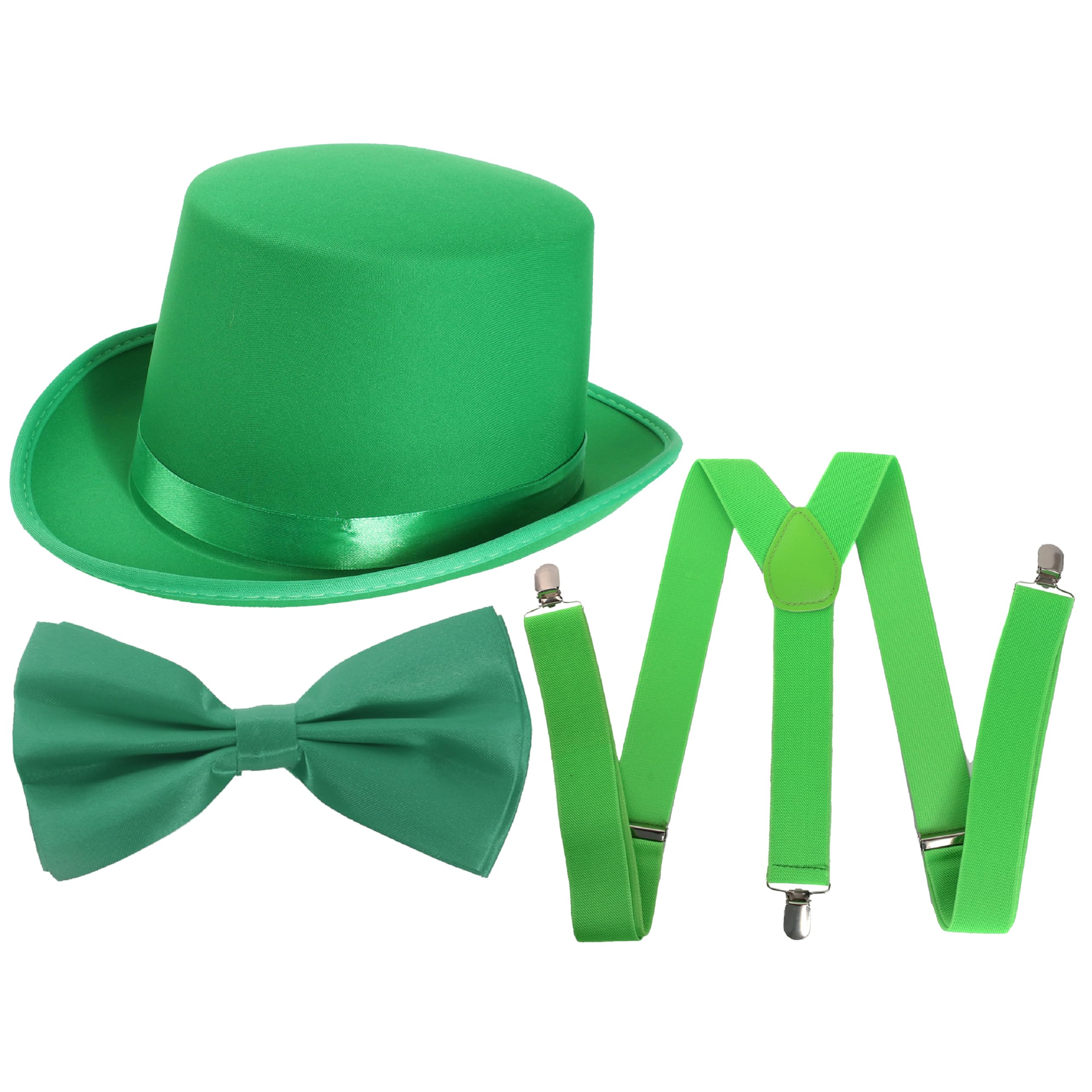 ILOVEFANCYDRESS Green Accessory Set - Green Satin Hat, Green Bow Tie and Green Braces - Perfect for Productions, St Patrick's Day and Irish Events โ image 1