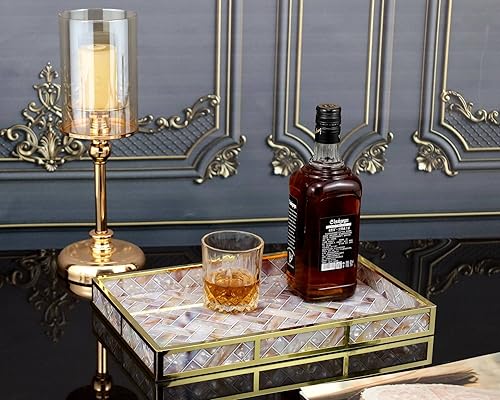 Miniatura 3 de Bandeja de acrílico, bandeja decorativa de 14 pulgadas con parte inferior de espejo, bandejas de perfume contemporáneas para tocador, bandeja dorada