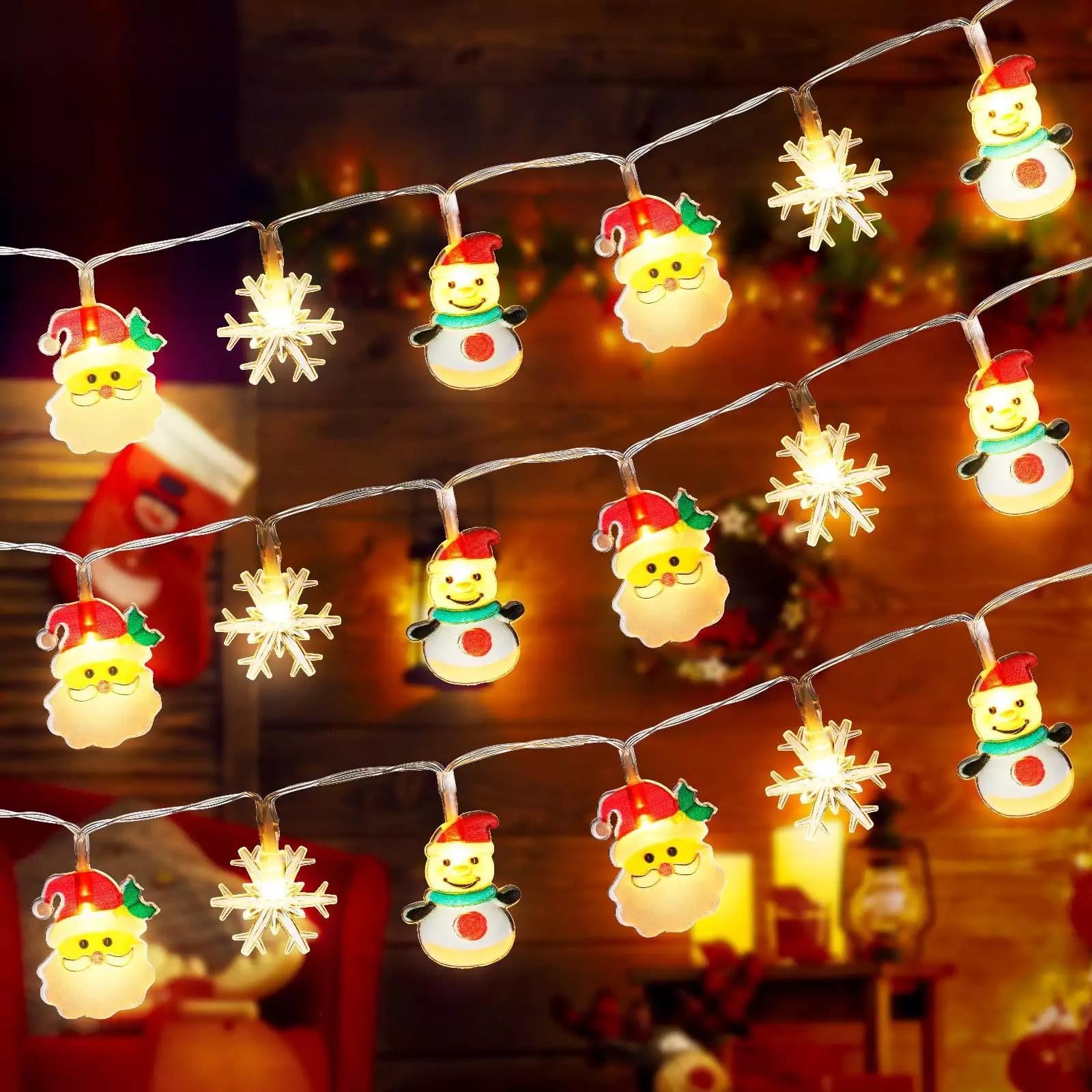 HeaHap Christmas Decoration String Lights Santa Claus, Snowman, Snowflake String Lights (3Meter/10Feet) 20 LED Battery Powered for Christmas Party Decoration