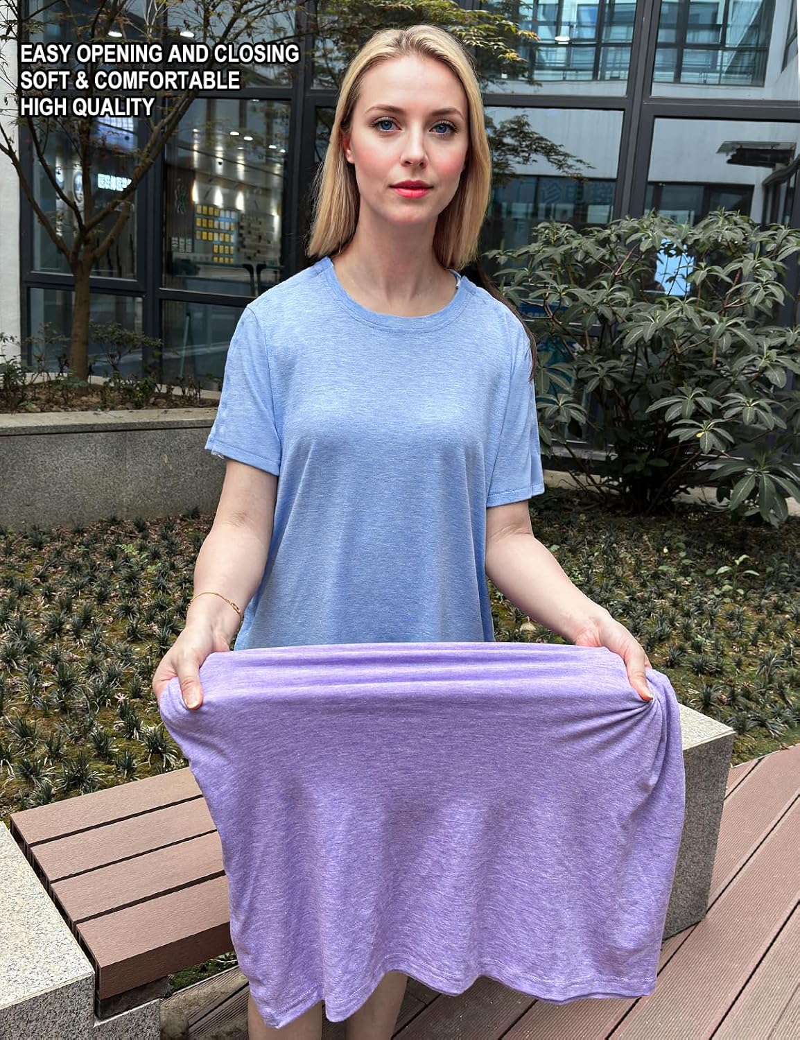 Post Shoulder Surgery Shirts for Women- Short Sleeve-Full Snap-Open Arm Shoulder Recovery Clothing Chemo Clothing - Image 3