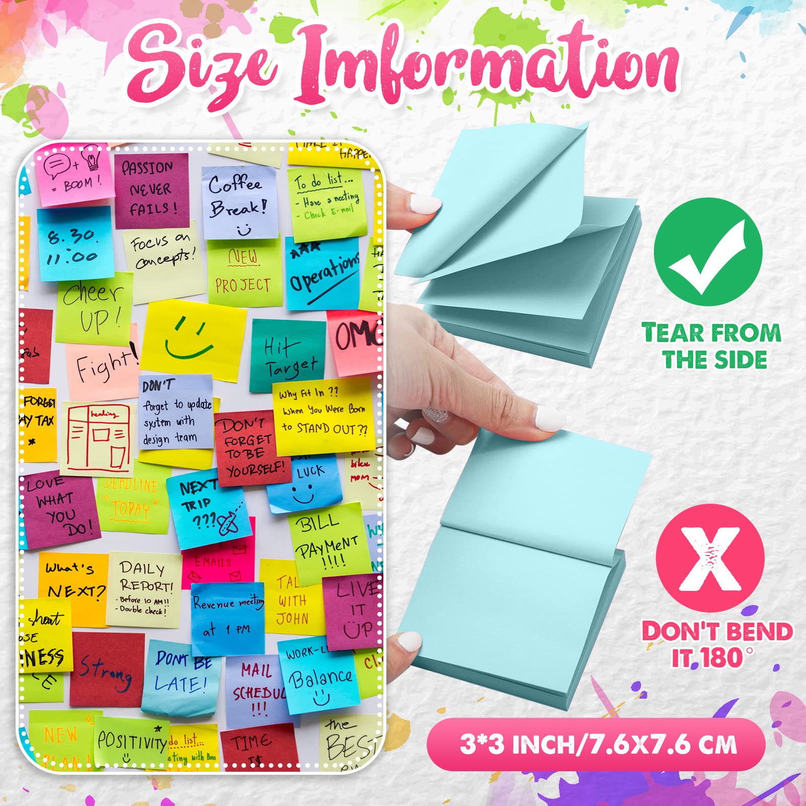 16 Blöcke, Pop-Up-Notizen, 7,6 x 7,6 cm, 8 Pastellfarben, 2 Farben pro Block, selbstklebende Notizblöcke, 100 Blatt, saubere Entfernung, Haftnotizen für Zuhause, Büro, Schule, Studium (helle Farben)