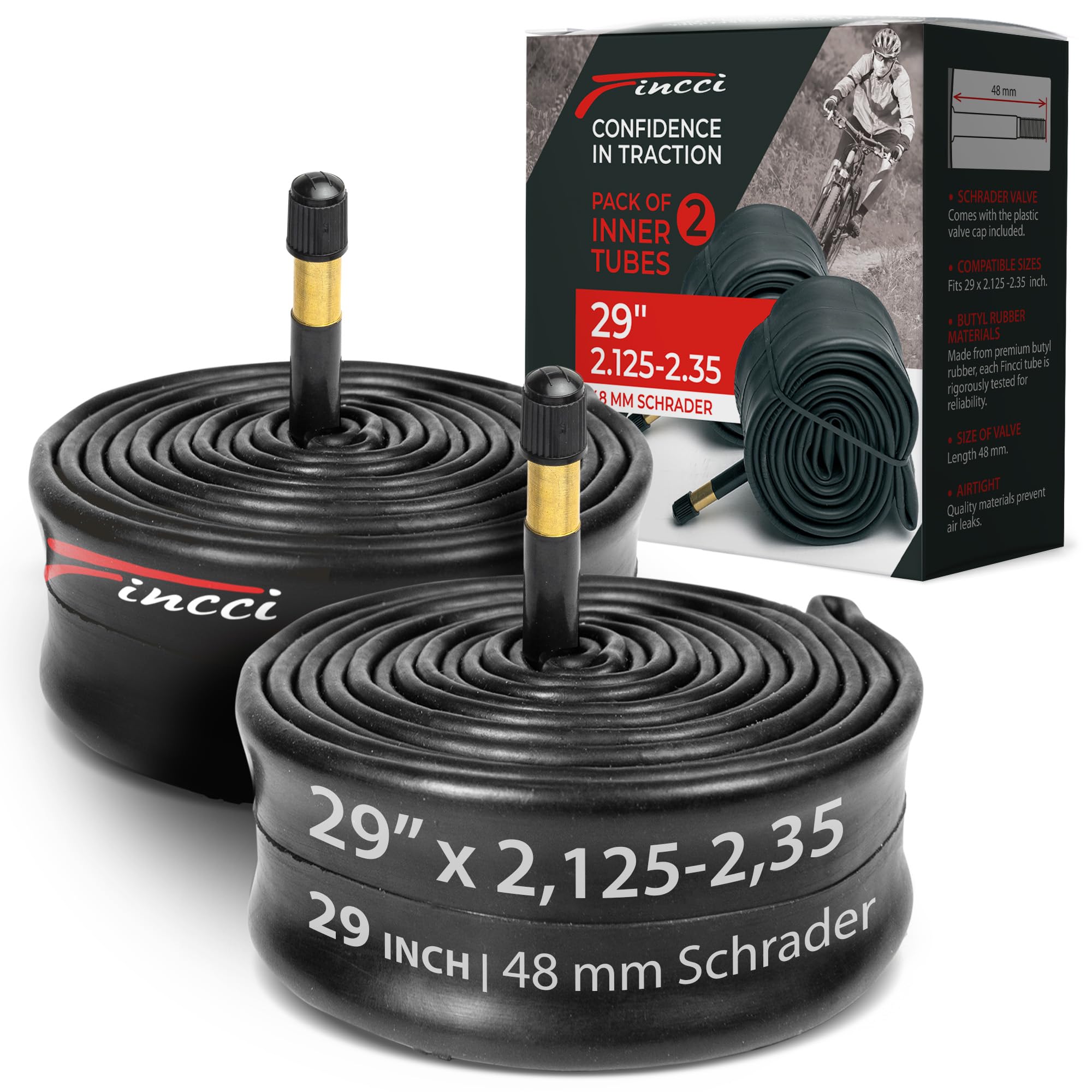 Fincci FahrradSchlauch 29 x 2.1 x 2.25 x 2.35 Zoll - Paar 29 Zoll MTB Schlauch mit 48mm Schrader Autoventil - Schläuche Fahrrad 52x55x57x62-622 für Mountainbike, E Bike, Rennrad Fahrrad, Klapprad
