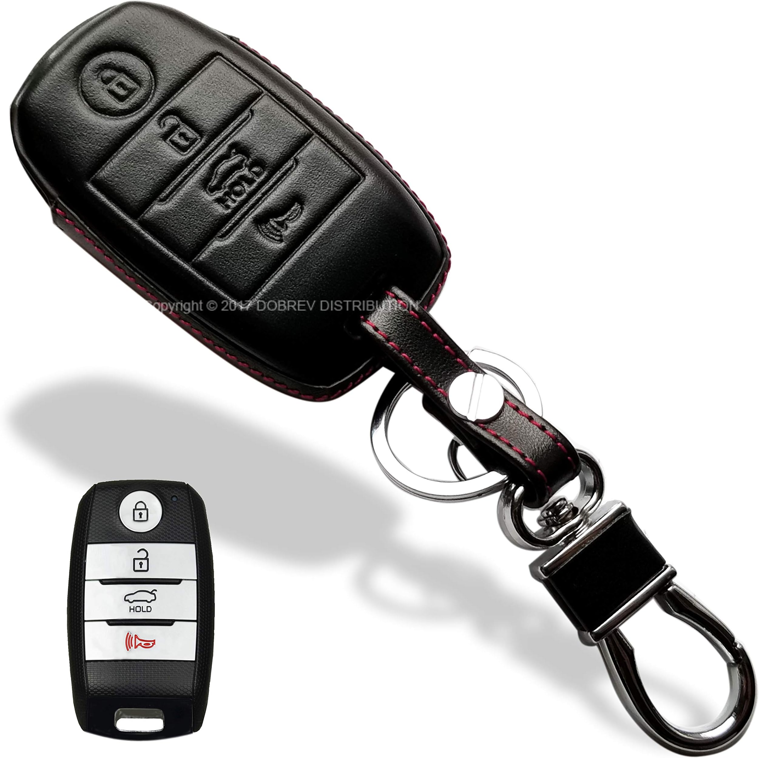 Massimiliano Incas Dobrev 4 Buttons Genuine Leather Case Protector Key Fob Cover Smart Car Remote Holder for KIA Optima Forte Sorento Rio (Black Leather)