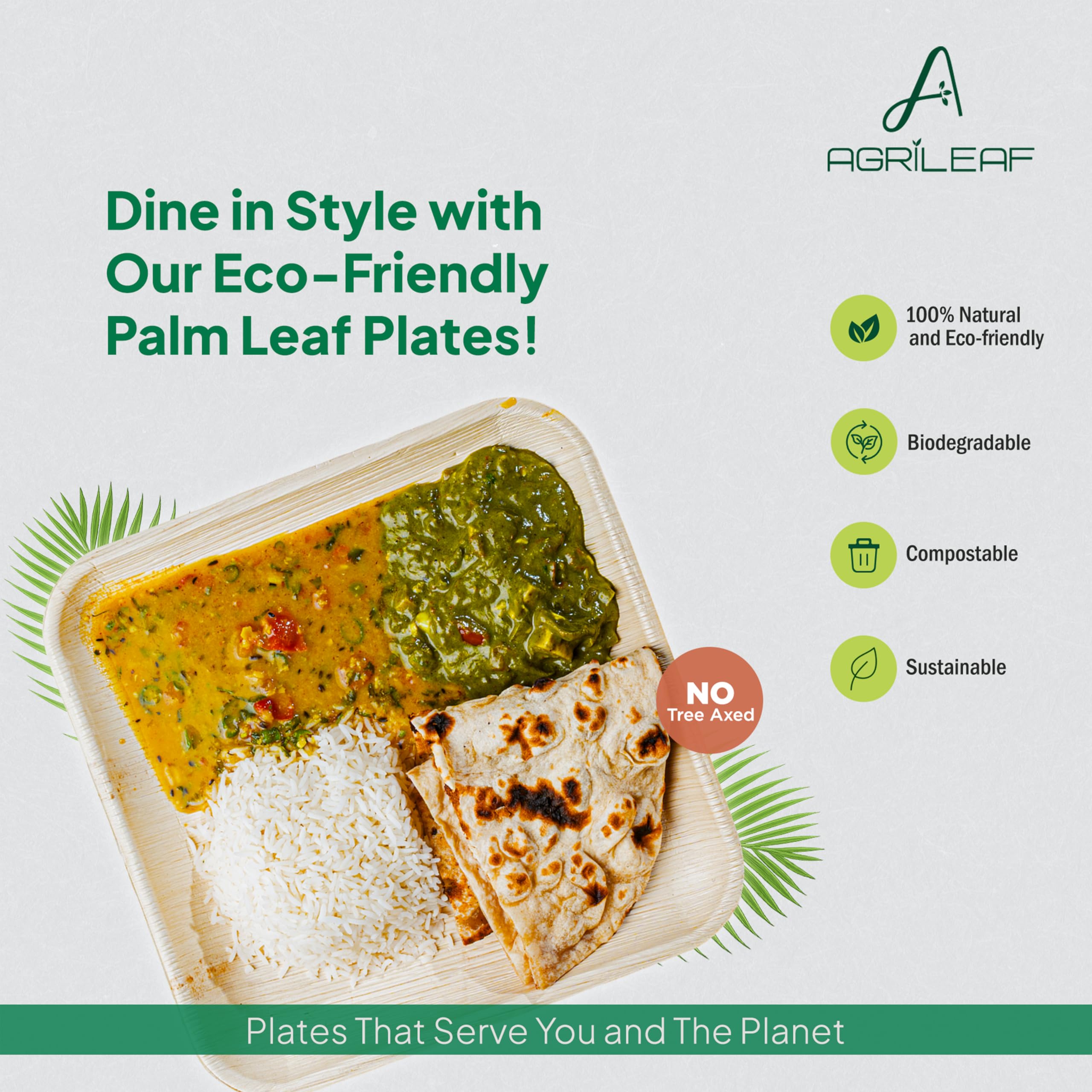 Areca Palm Leaf Dinnerware Set | 60 Pack for 12 Guests | 10" & 6" Square Plates, 4" Square Bowls & Wooden Cutlery | Use & Throw | Sturdy & Eco-Friendly Tableware for Party, Wedding, Birthday — Amazon image 2