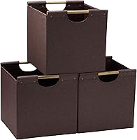 Vista 8 de HOONEX Contenedores de almacenamiento plegables, cubos de almacenamiento de tela de lino de 12 x 12 x 12 pulgadas, paquete de 3, cestas