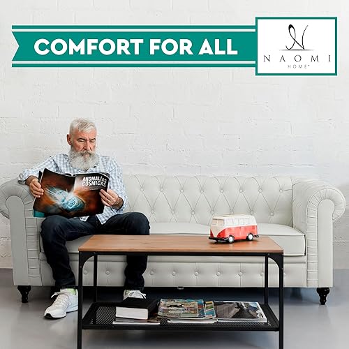 Miniatura 6 de Naomi Home Emery Chesterfield - Sofá con brazos enrollados, cojines copetudos/sofá modular de 3 plazas para espacios pequeños, sala de estar,