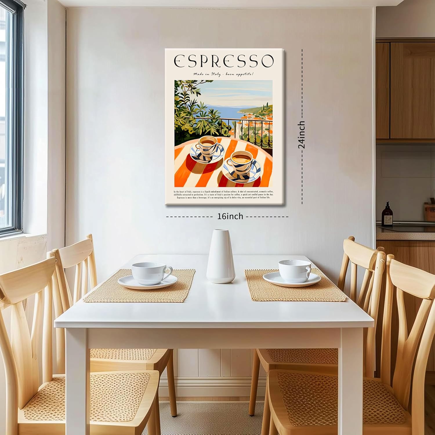 Vintage Espresso Kitchen Wall Art – Retro Italy Coffee Sign Canvas Prints – Framed Cozy Coffee Bar Wall Decor for Dining Room Kitchen Home Decoration – 16x24in