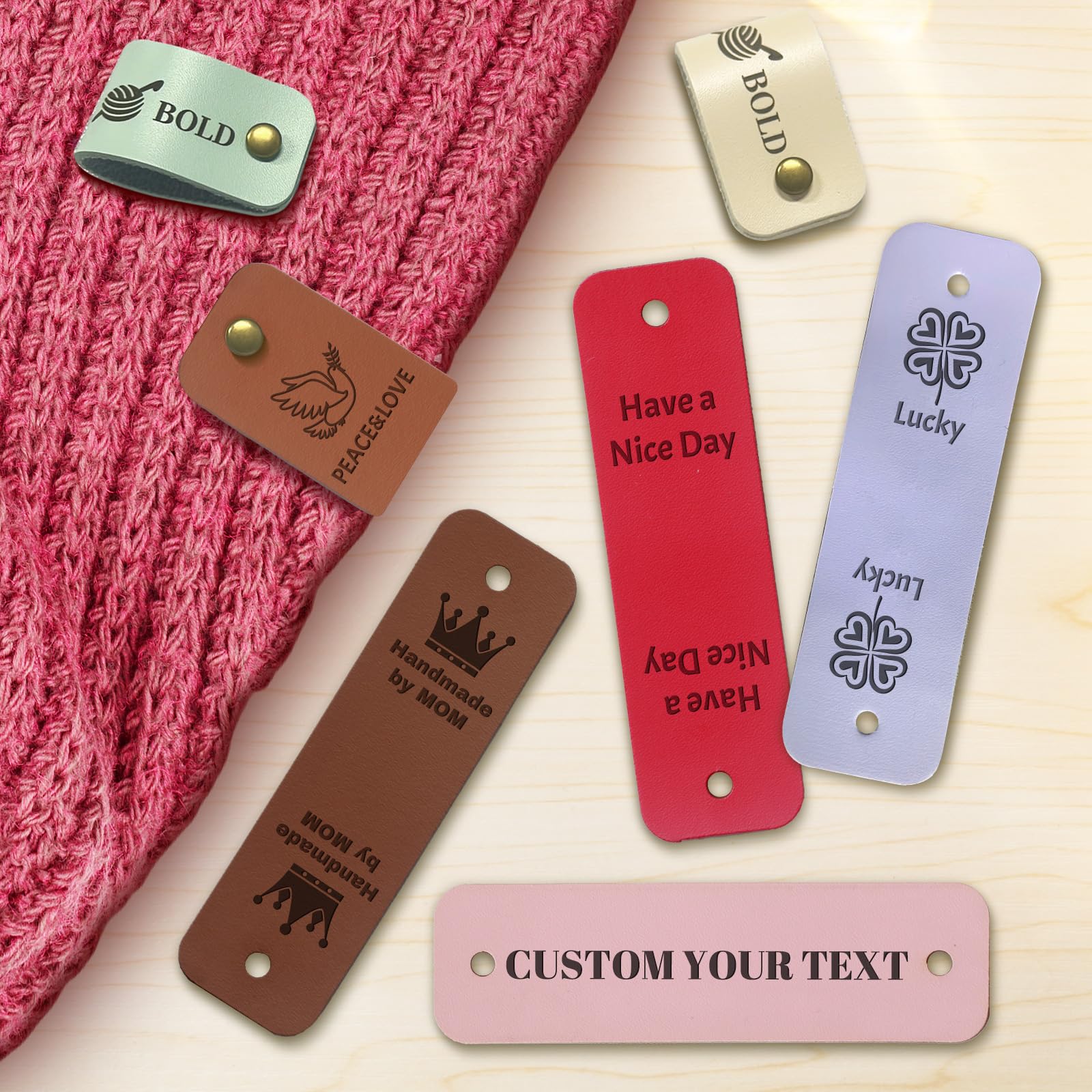 Custom Leather Tags for Crochet Items, Personalized Handmade Tags 3 * 0.9In with Rivets