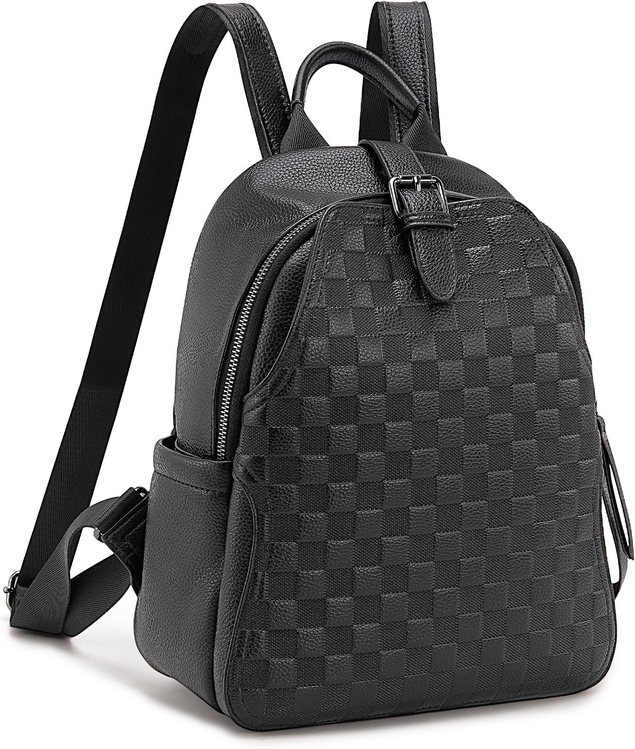 Small Backpack Purse for Women, Cute Plaid PU Leather Women Backpack Rucksack Lightweight Shoulder School Bag & Travel Daypack for Work Black