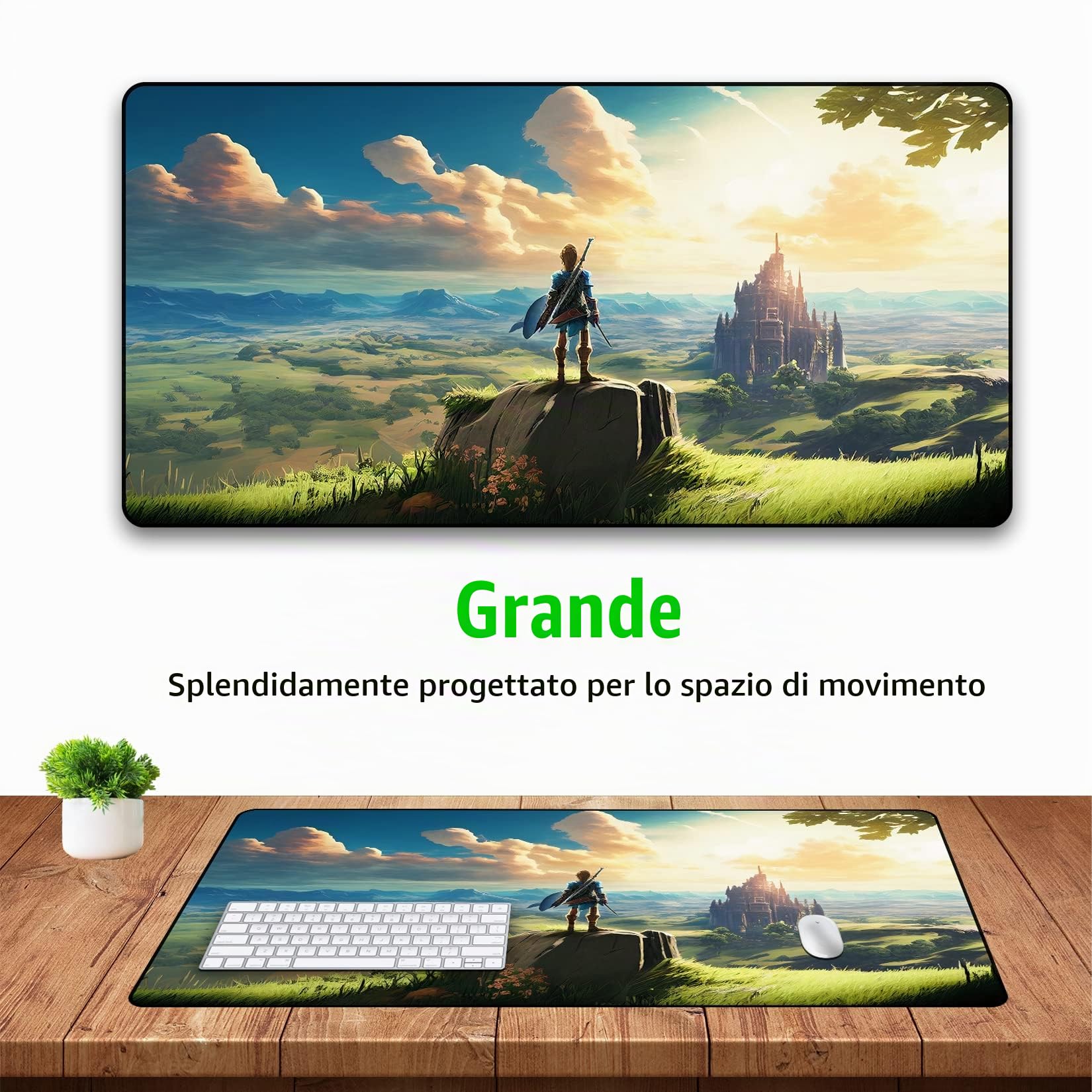 Legend of Zelda - Tappetino per mouse da gioco XXL, extra large, per tastiera e mouse, per casa, ufficio e studio, 80 x 39,9 cm