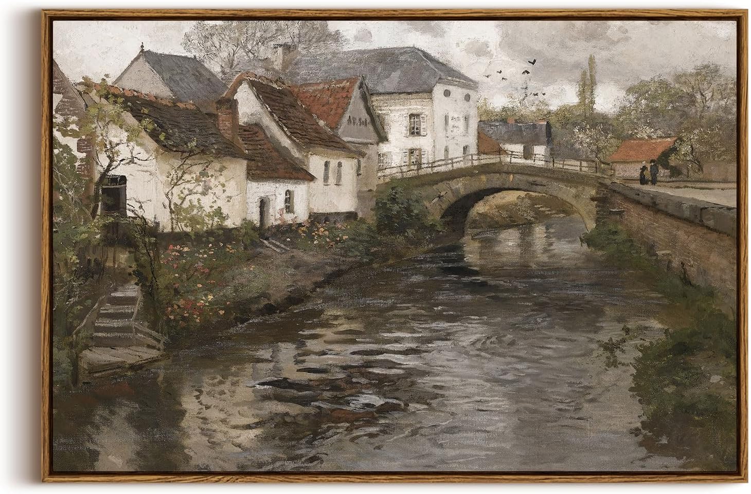 InSimSea Framed Canvas Wall Art Vintage Decor, Riverside Small Town Large Canvas Prints Home Decor, Rustic Farmhouse Hanging Wall Decor for Bedroom Living Room, 20"x30" Small Town 20"x30"