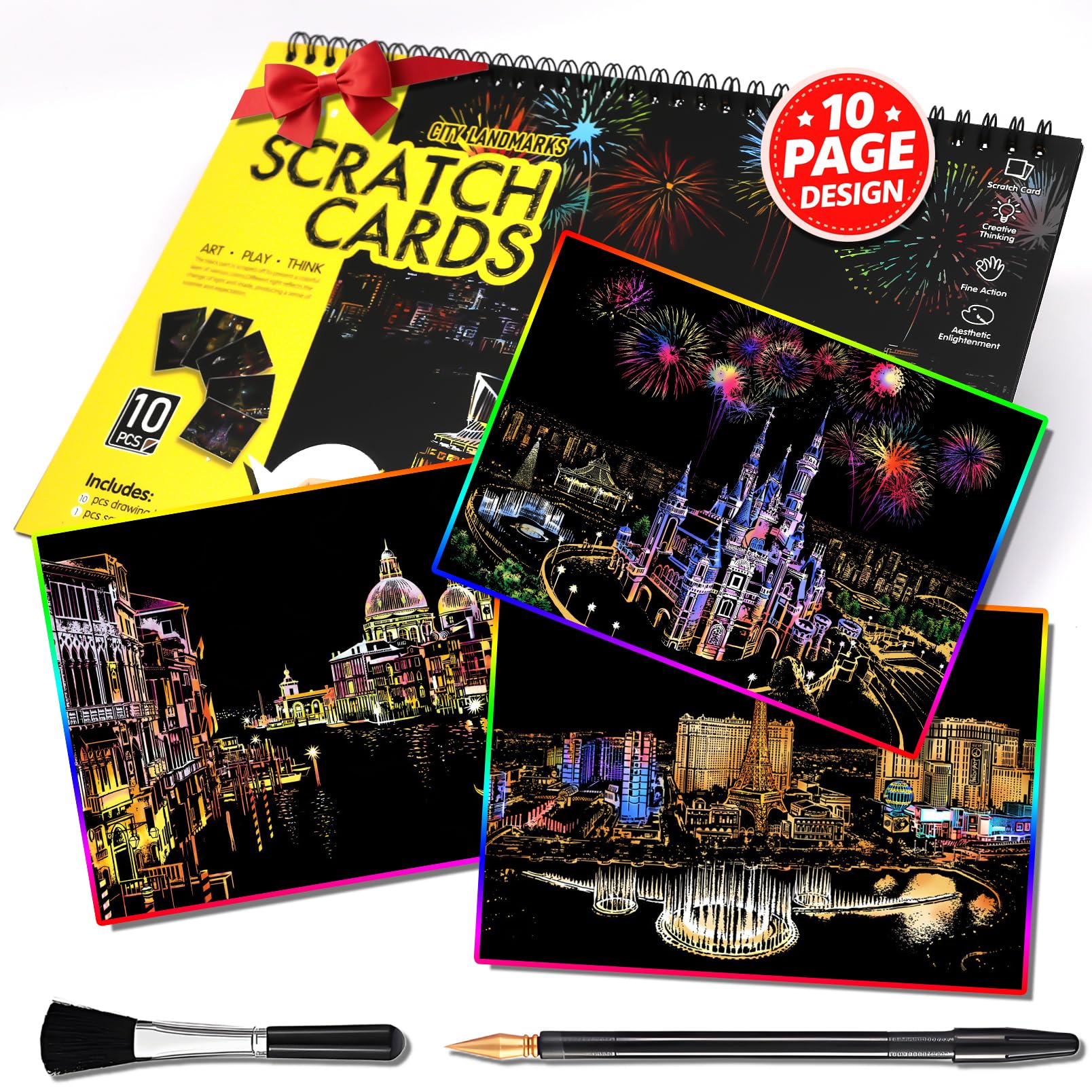 10 Page Scratch Art Book for Adults & Teens: Cityscape Engraving Kit with Travel Landmarks | Stress Relief, Mindfulness & Home Dcor Craft Activity | Creative Gift for Artists(Rainbow City Series A)