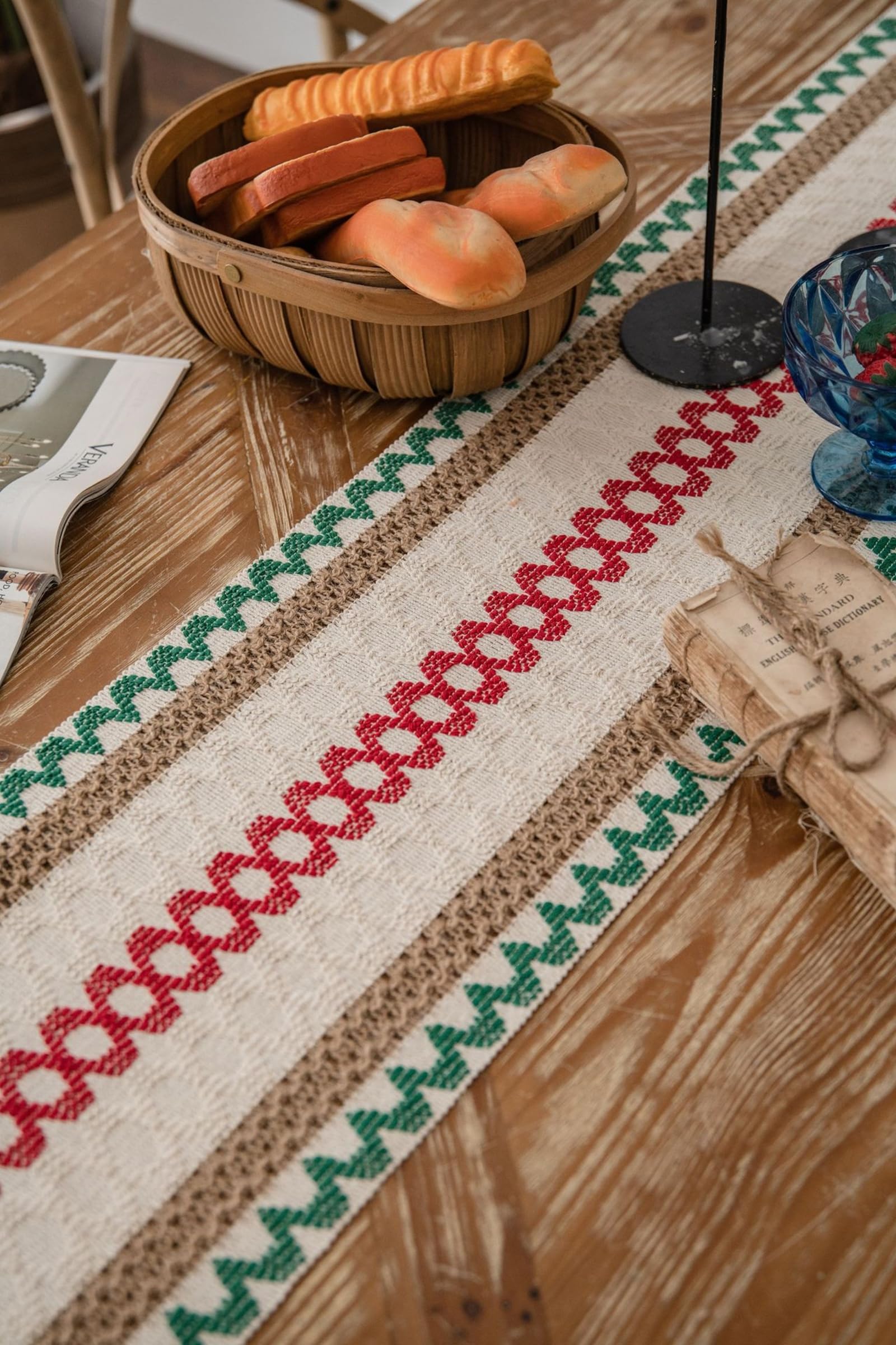 30 x 300 cm Bawełniany bieżnik na stół nowoczesny zmywalny tkany geometryczny pasek z frędzlami do kuchni, jadalni, wewnątrz i na zewnątrz, wielokolorowy