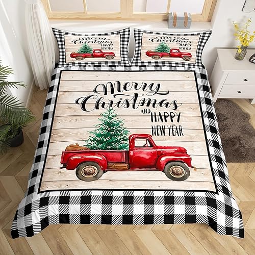 Miniatura 7 de Manfei Juego de funda de edredón con chispa roja, tamaño King, bolas de Navidad, campanas doradas, lazo, funda de edredón con estampado de lazo de