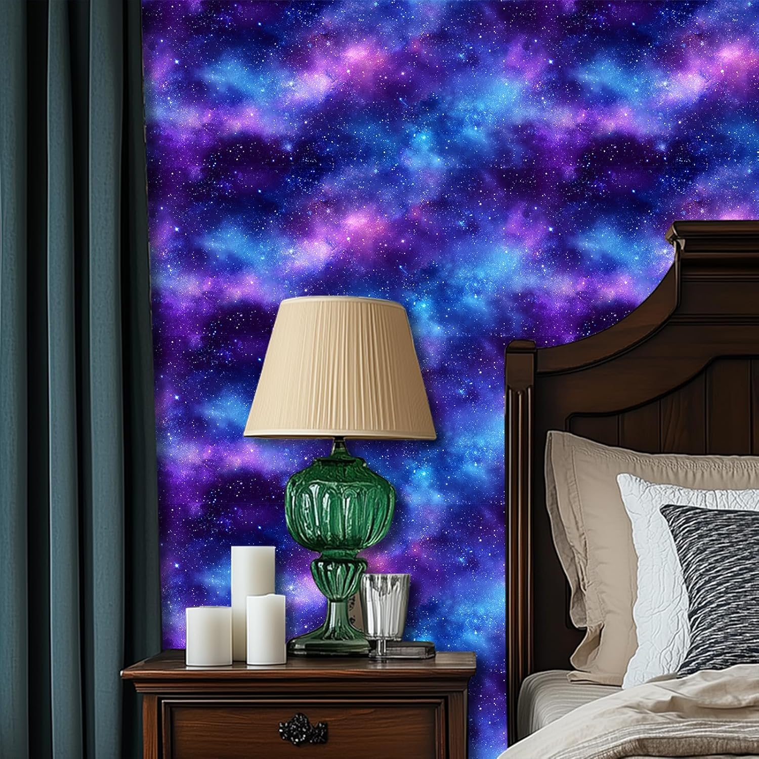 HOMETITUTE Galaxy Wallpaper Peel and Stick Space Contact Paper Wall Paper Stick 118.1"x17.7" Self Adhesive Vinyl Decorative Wall Covering for Bedroom Living Room Kids Room Cosmic Decor