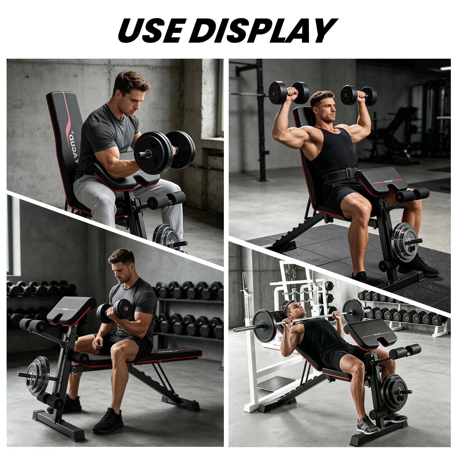 Yagud Weight Bench Press, Adjustable Workout Bench, Foldable Strength Bench | 8 Levels Adjustable, 880LBS Capacity Weight Bench with Fast 2-Sec Folding, Incline & Decline Positions for Full-Body Home Gym