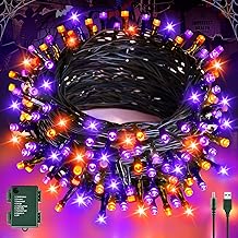 cshare Halloween Decoration Guirlandes Lumineuses, 6M 60LED Orange-Violet Guirlandes Lumineuses USB/Batterie avec Minuterie Étanche, Decoration pour Halloween, Extérieur, Intérieur Automne - Fil Vert