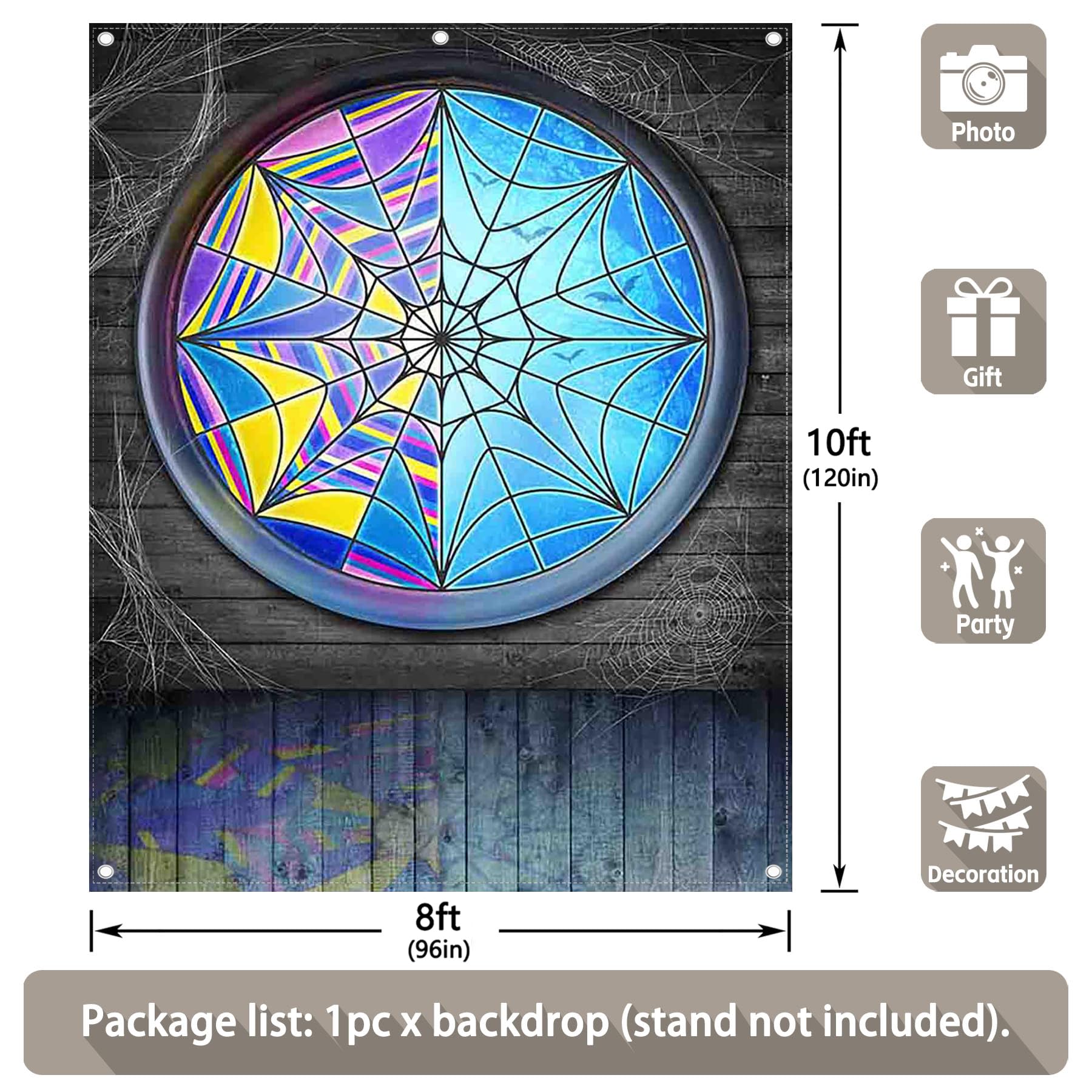 Yriujul Fabric 5x7ft Halloween Spider Web Window Photography Backdrop Horror Moon Night Vampire Gothic Background Kids Party Decorations Boys Girls Photo Props