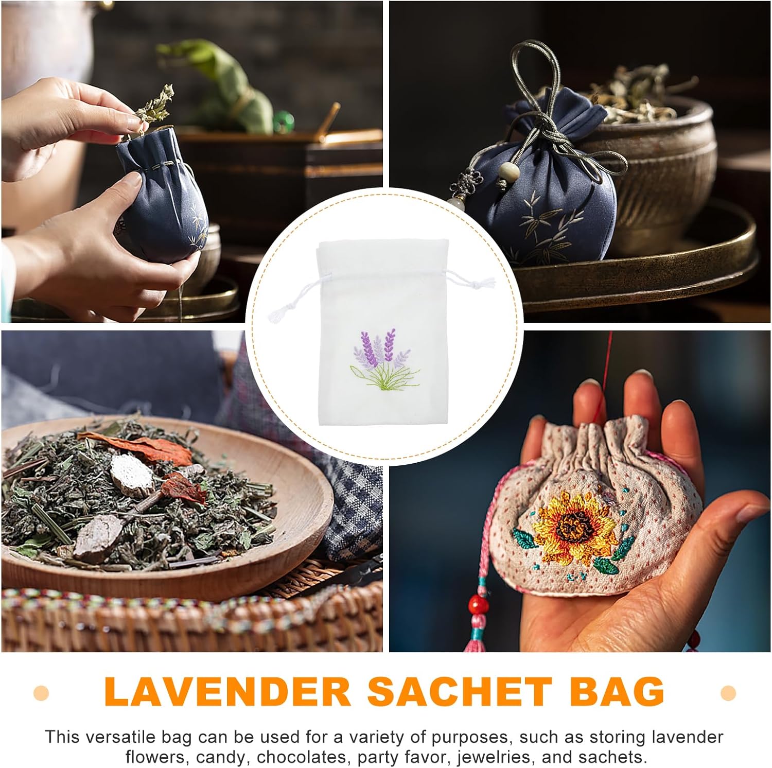 Kichvoe Lavender Sachet Bags Empty Cotton Drawstring Pouches for Home Fragrance Packaging Small 5.5X3.9 Inch Embroidered Linen Sachets for Wedding Favors Jewelry Candy Storage - Image 9