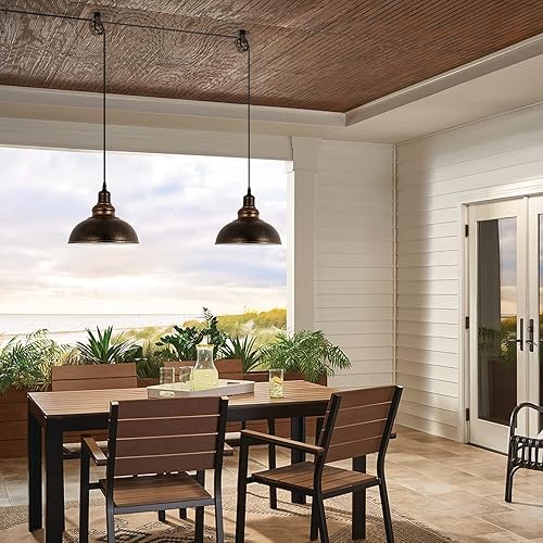 Miniatura 4 de Lámpara colgante industrial con polea de enchufe con interruptor de encendidoapagado de cable de 19.5 pies, lámpara de techo colgante vintage de