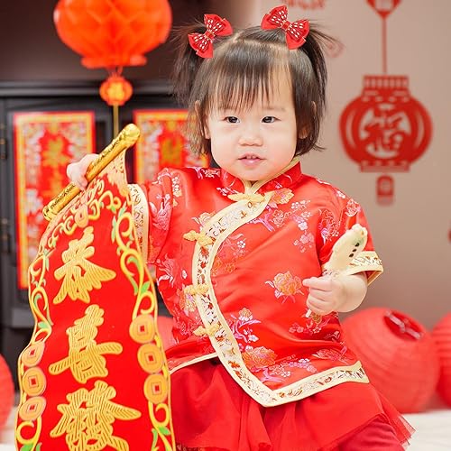 Miniatura 7 de Whaline 3 pares de pinzas para el cabello de Año Nuevo, color rojo, chino, para bebés, niñas, lazos bordados, pinzas para el pelo para Navidad,