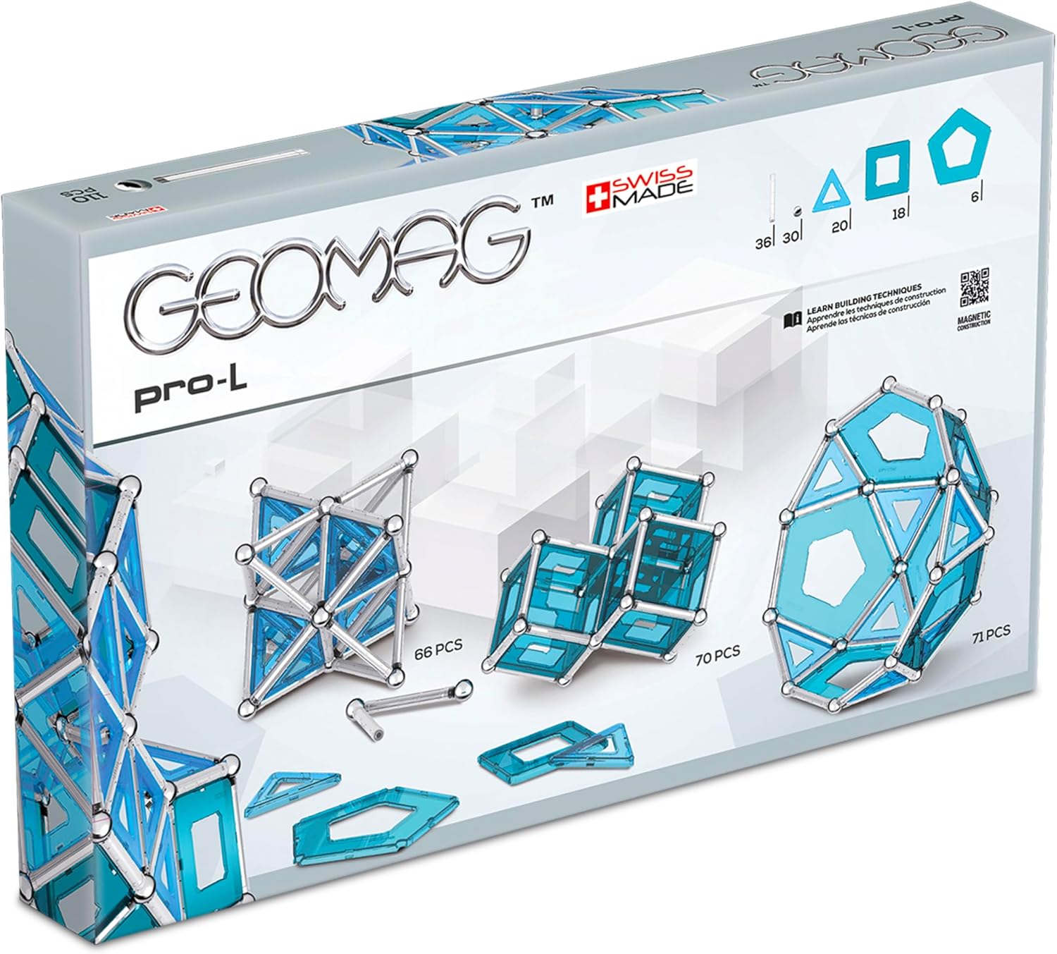 Geomag Magnetic Toys | Magnets for Kids | STEM-endorsed Educational Building Cube Set for Creativity & Learning Fun | Swiss-Made | Pro-L Kit 110 Piece Age 8+