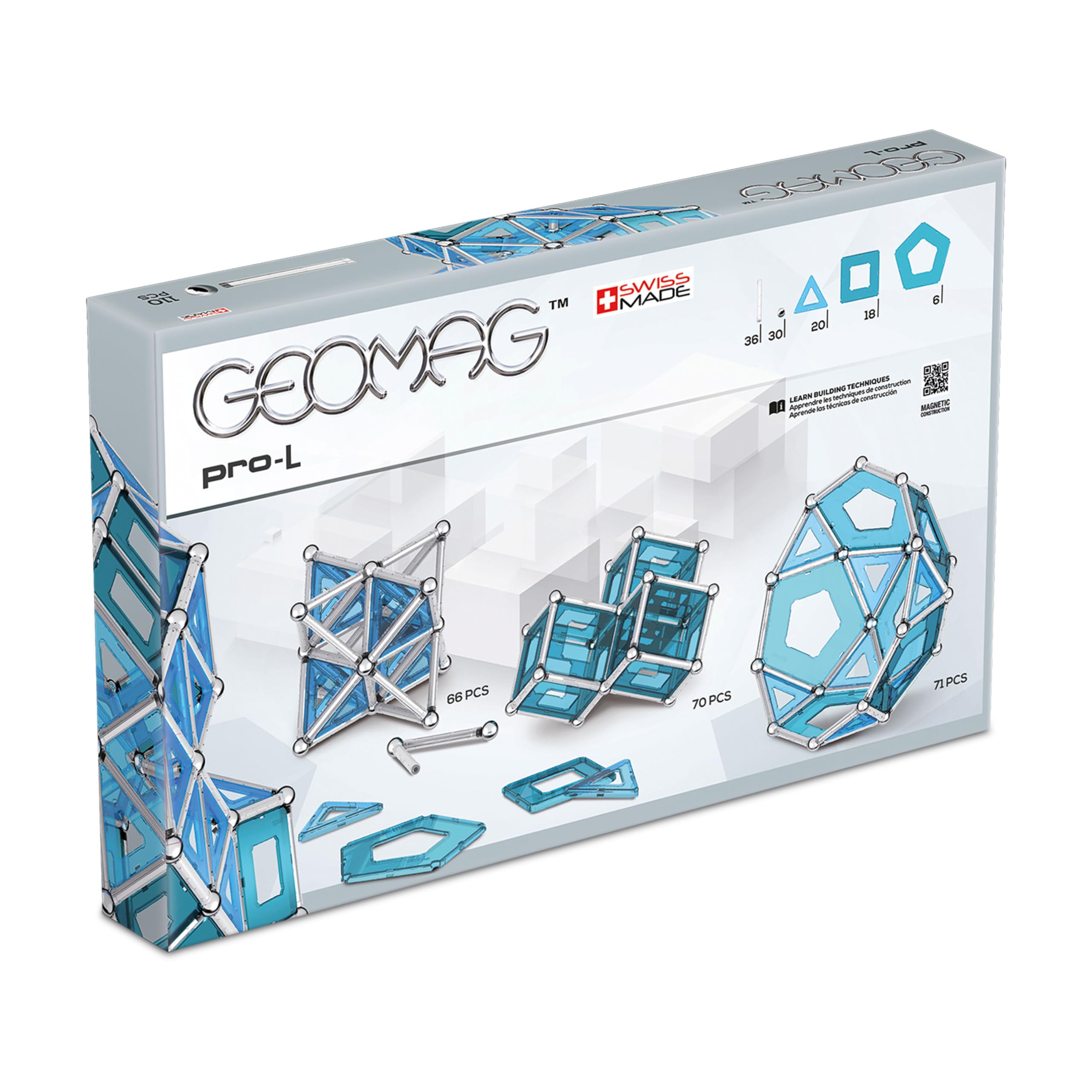 Geomag 024 PRO-L zestaw budowlany, metal niebieski i srebrny, 110 sztuk