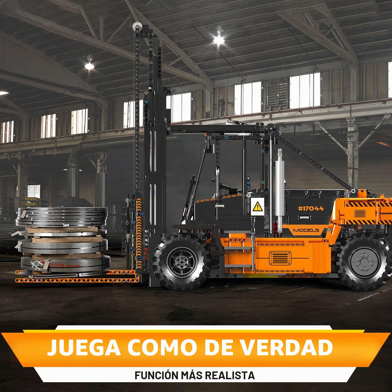 Mould King 17044 Carretillas Elevadoras Resistentes a Escala 1:6 para Adultos con Detalles auténticos, RC controlado por aplicación (Naranja, 4579+ Piezas)